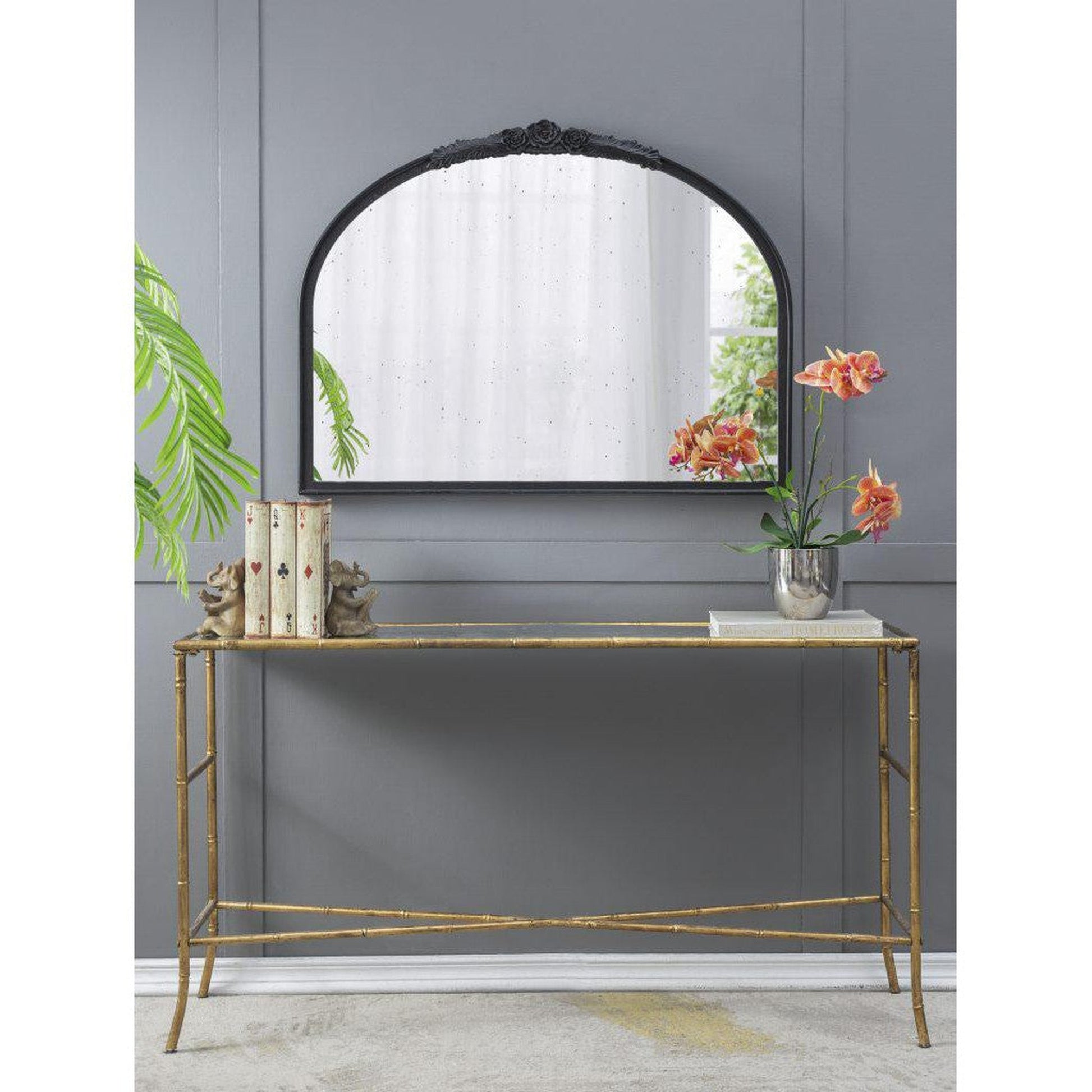 A&B Home Bingley 40" x 30" Bundle of 8 Arched Black Hand Carved Rose Antique Wood Frame Wall-Mounted Mirror