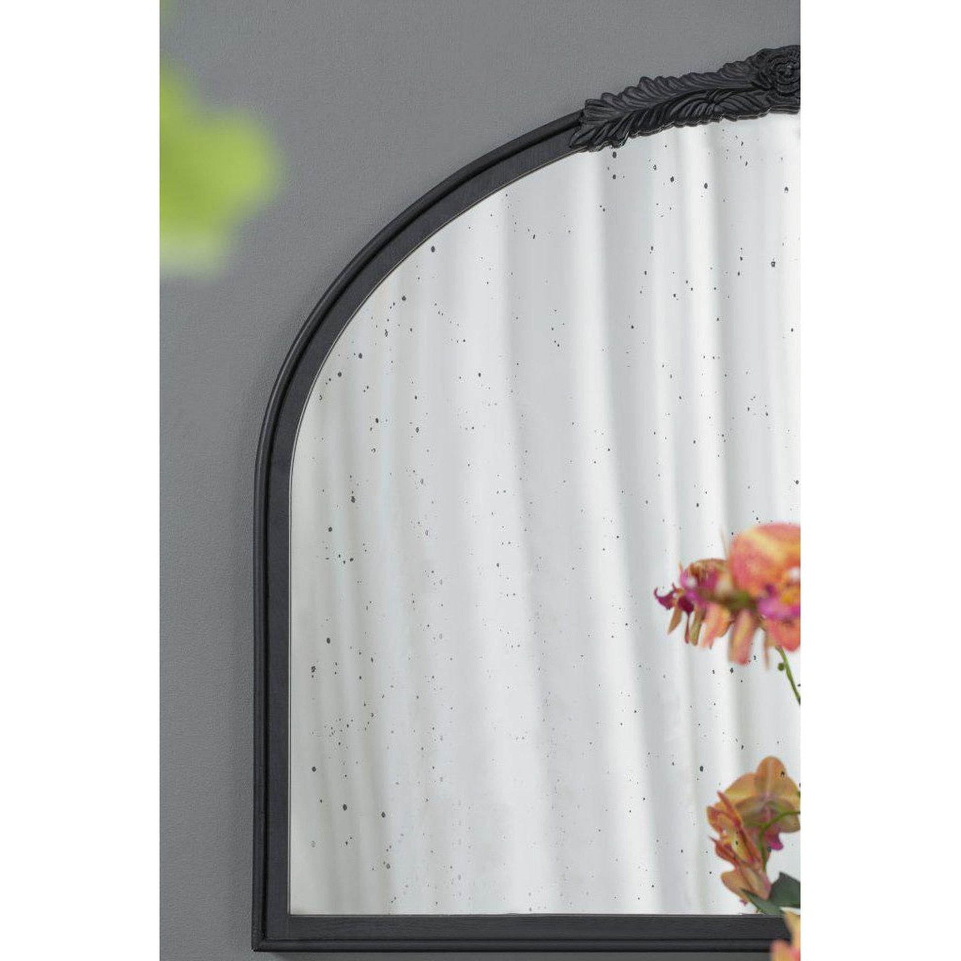 A&B Home Bingley 40" x 30" Bundle of 8 Arched Black Hand Carved Rose Antique Wood Frame Wall-Mounted Mirror