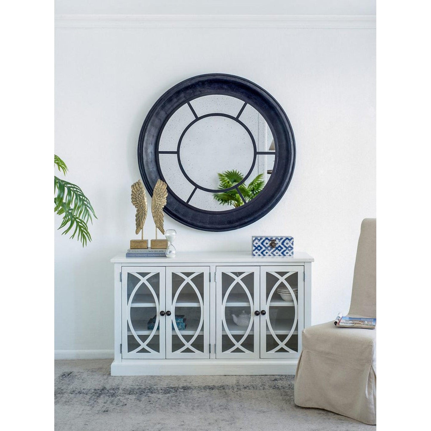 A&B Home Cameron 47" x 47" Bundle of 7 Round Satin Black Wood Frame Wall-Mounted Mirror