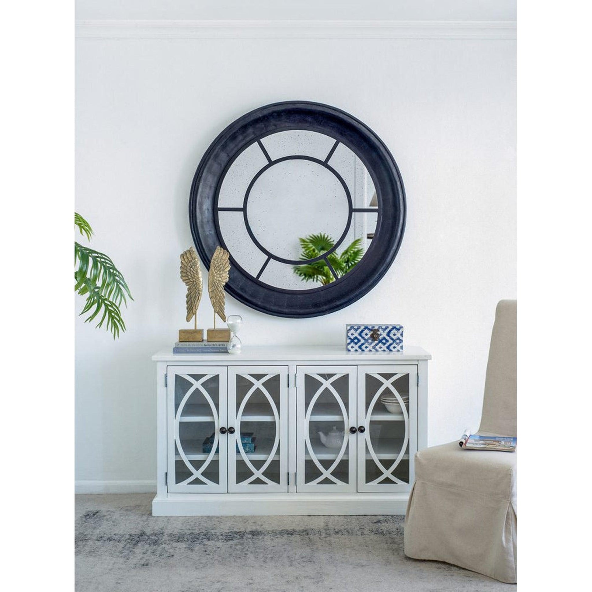 A&B Home Cameron 47" x 47" Bundle of 7 Round Satin Black Wood Frame Wall-Mounted Mirror