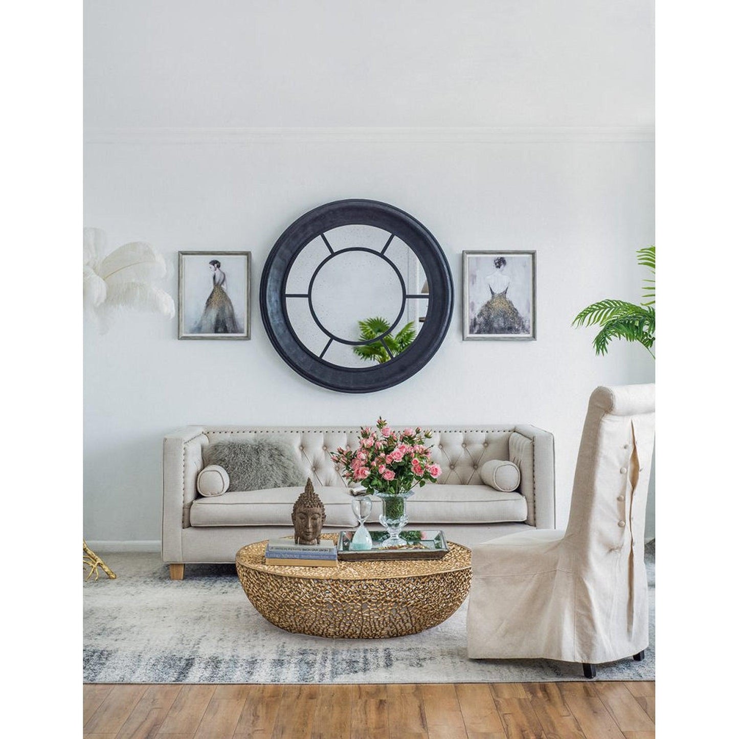 A&B Home Cameron 47" x 47" Bundle of 7 Round Satin Black Wood Frame Wall-Mounted Mirror