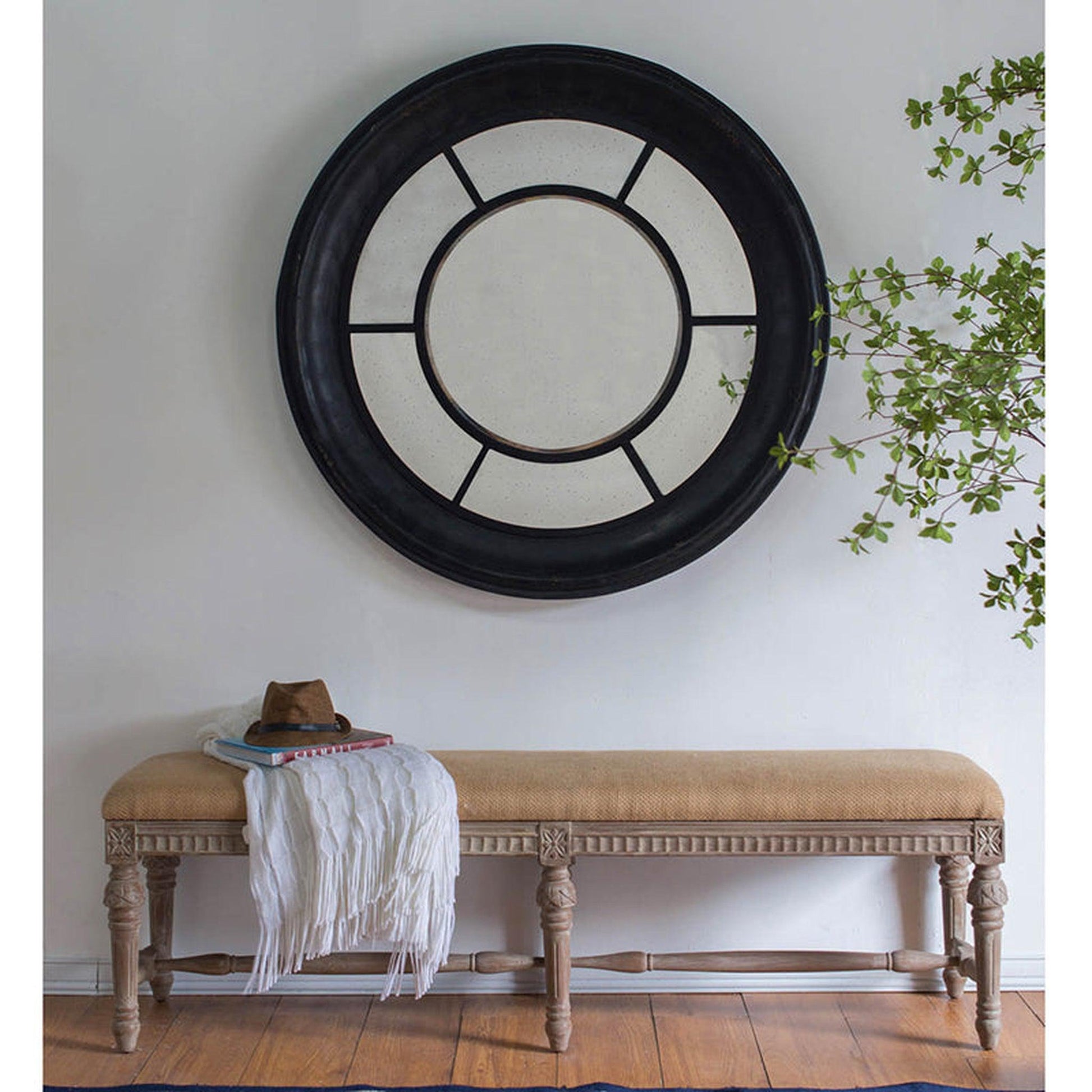 A&B Home Cameron 47" x 47" Bundle of 7 Round Satin Black Wood Frame Wall-Mounted Mirror