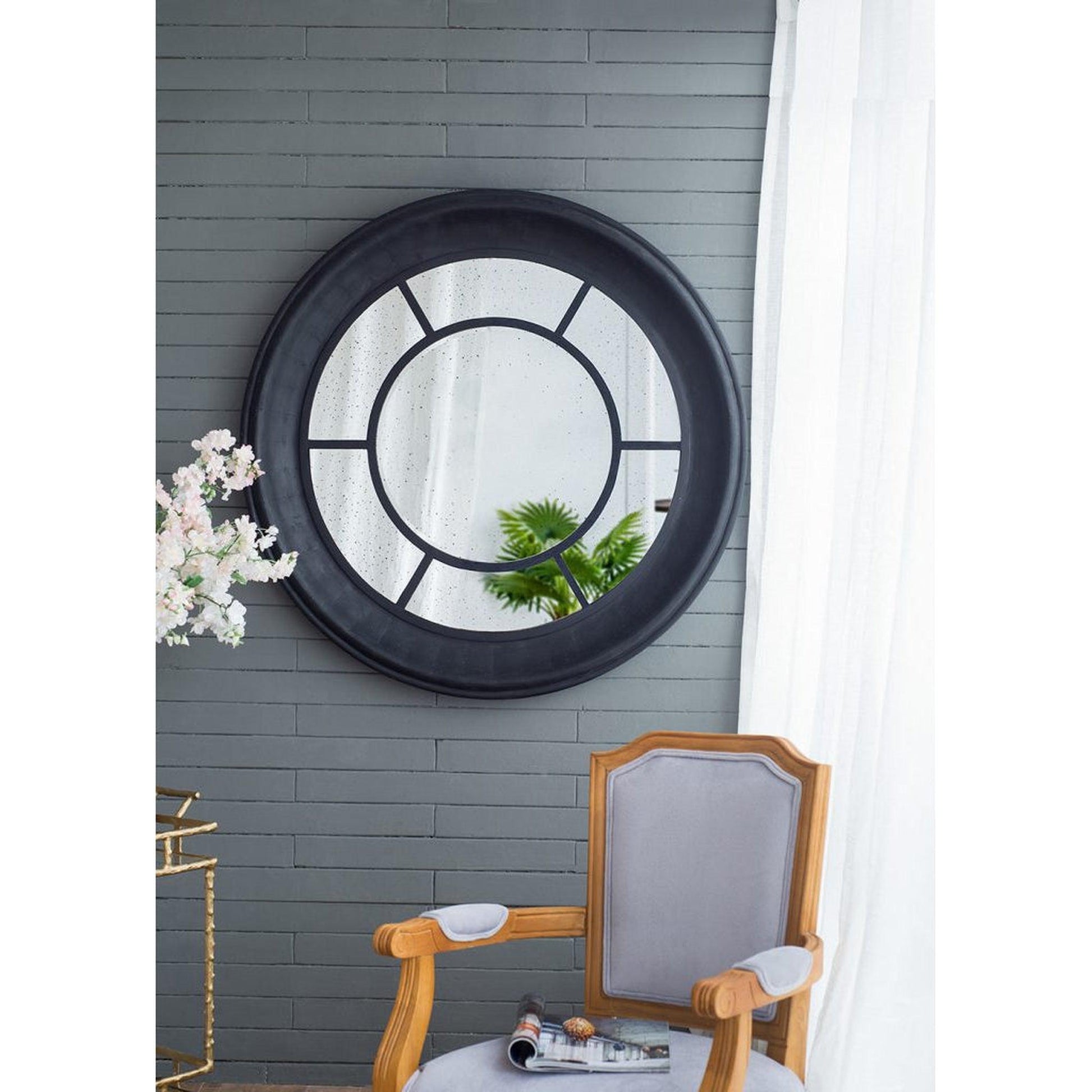 A&B Home Cameron 47" x 47" Bundle of 7 Round Satin Black Wood Frame Wall-Mounted Mirror