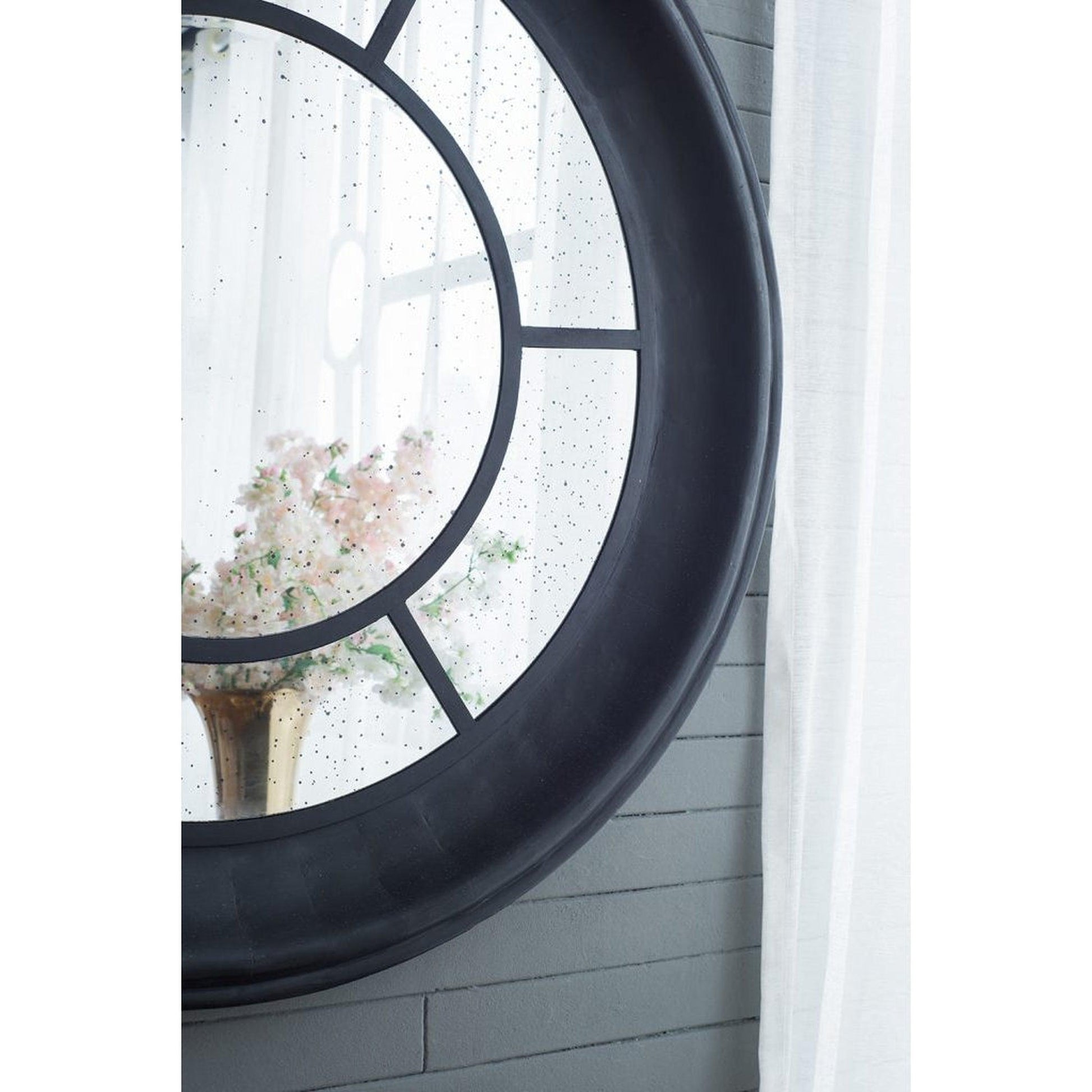 A&B Home Cameron 47" x 47" Bundle of 7 Round Satin Black Wood Frame Wall-Mounted Mirror