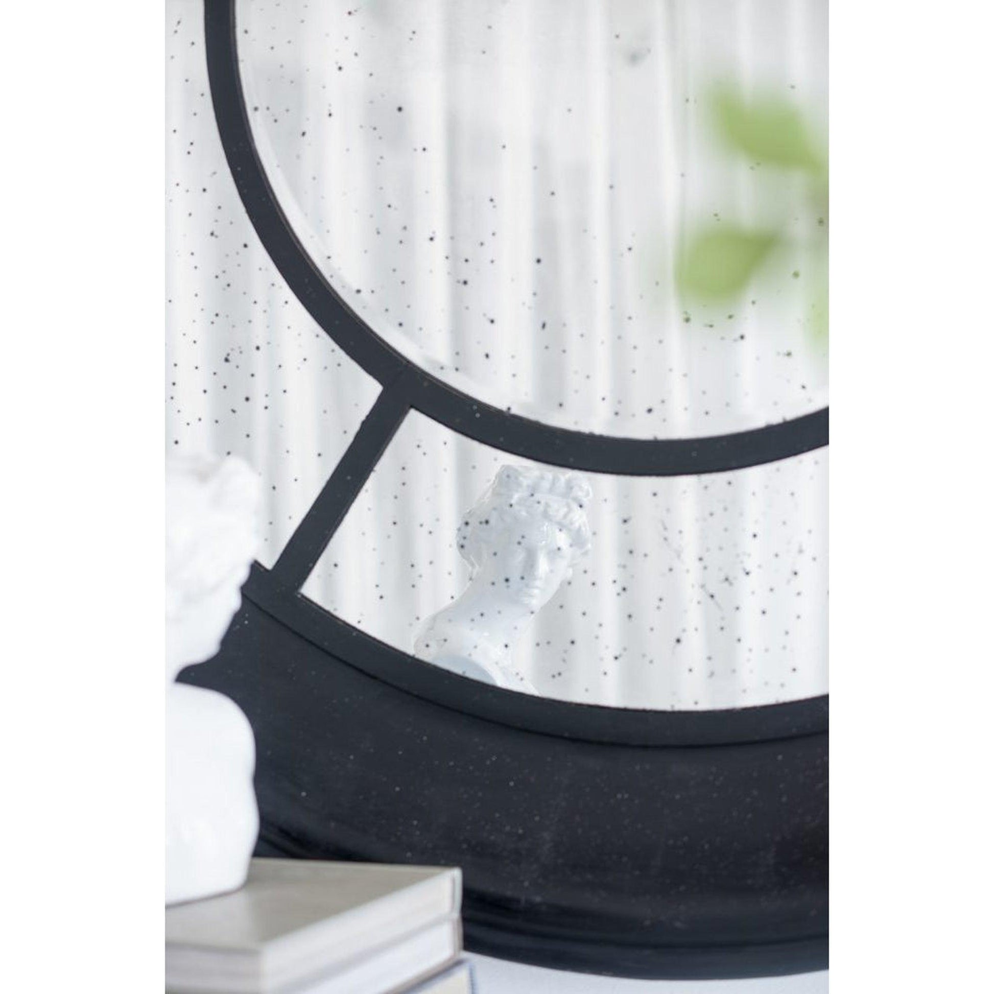 A&B Home Cameron 47" x 47" Bundle of 7 Round Satin Black Wood Frame Wall-Mounted Mirror