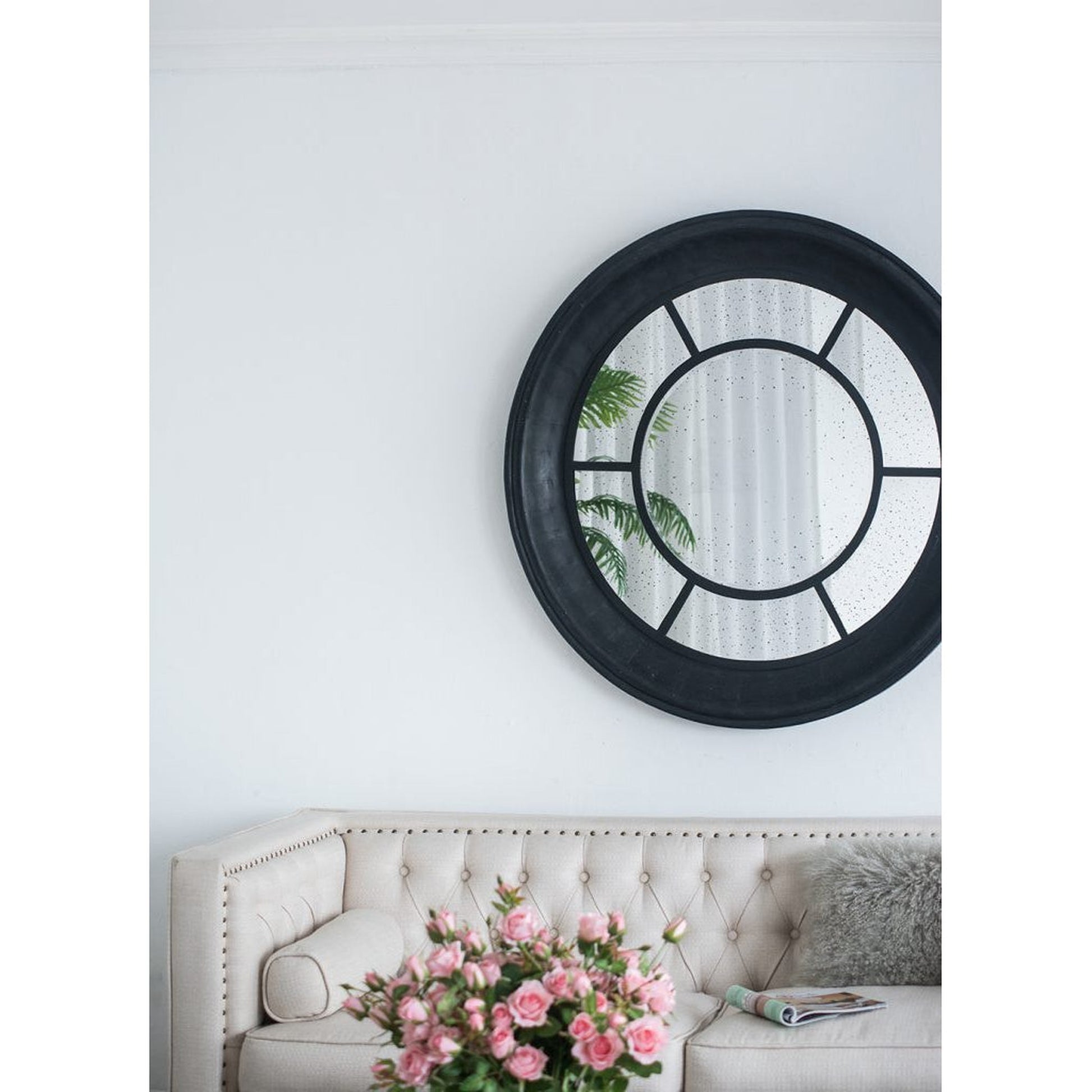 A&B Home Cameron 47" x 47" Bundle of 7 Round Satin Black Wood Frame Wall-Mounted Mirror