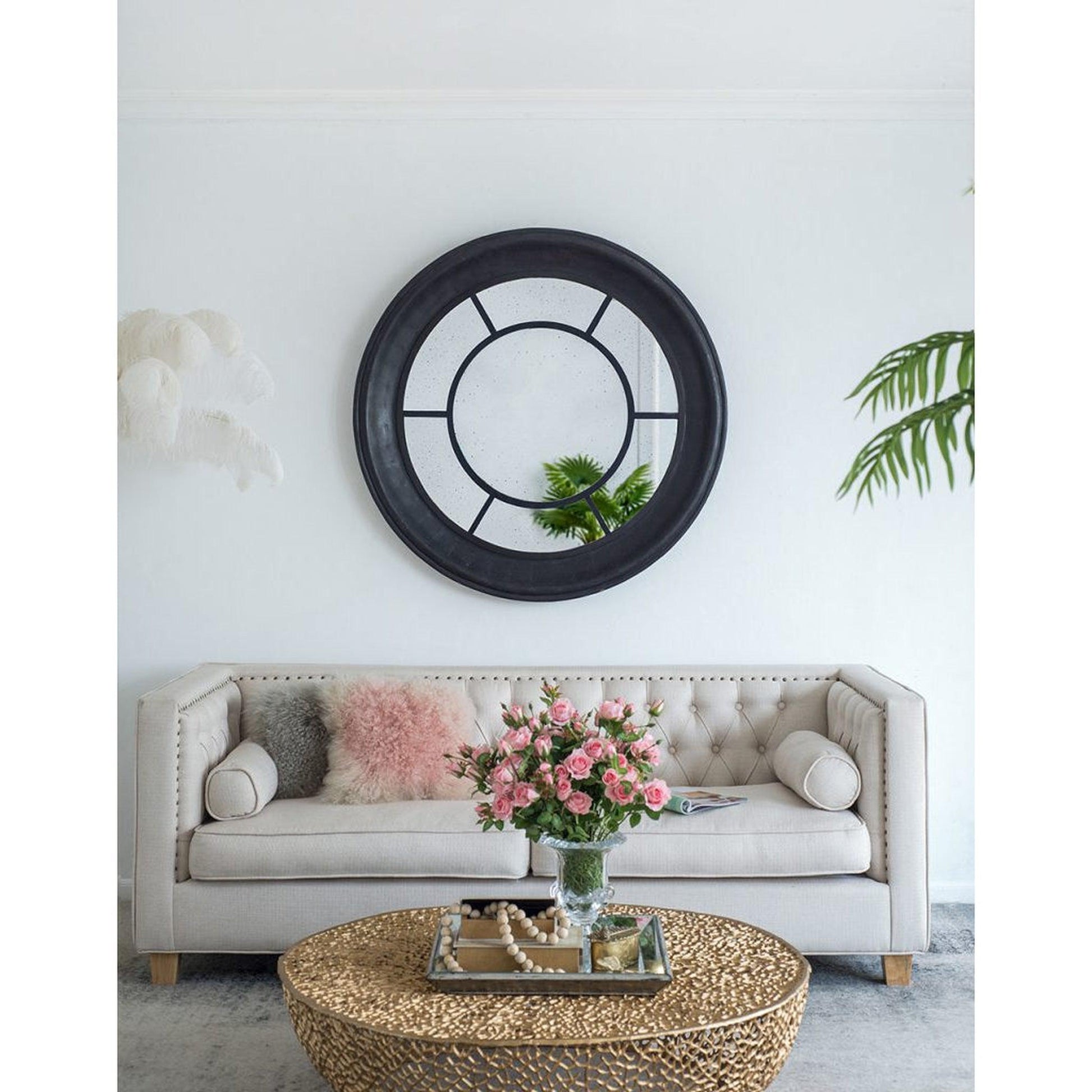 A&B Home Cameron 47" x 47" Bundle of 7 Round Satin Black Wood Frame Wall-Mounted Mirror