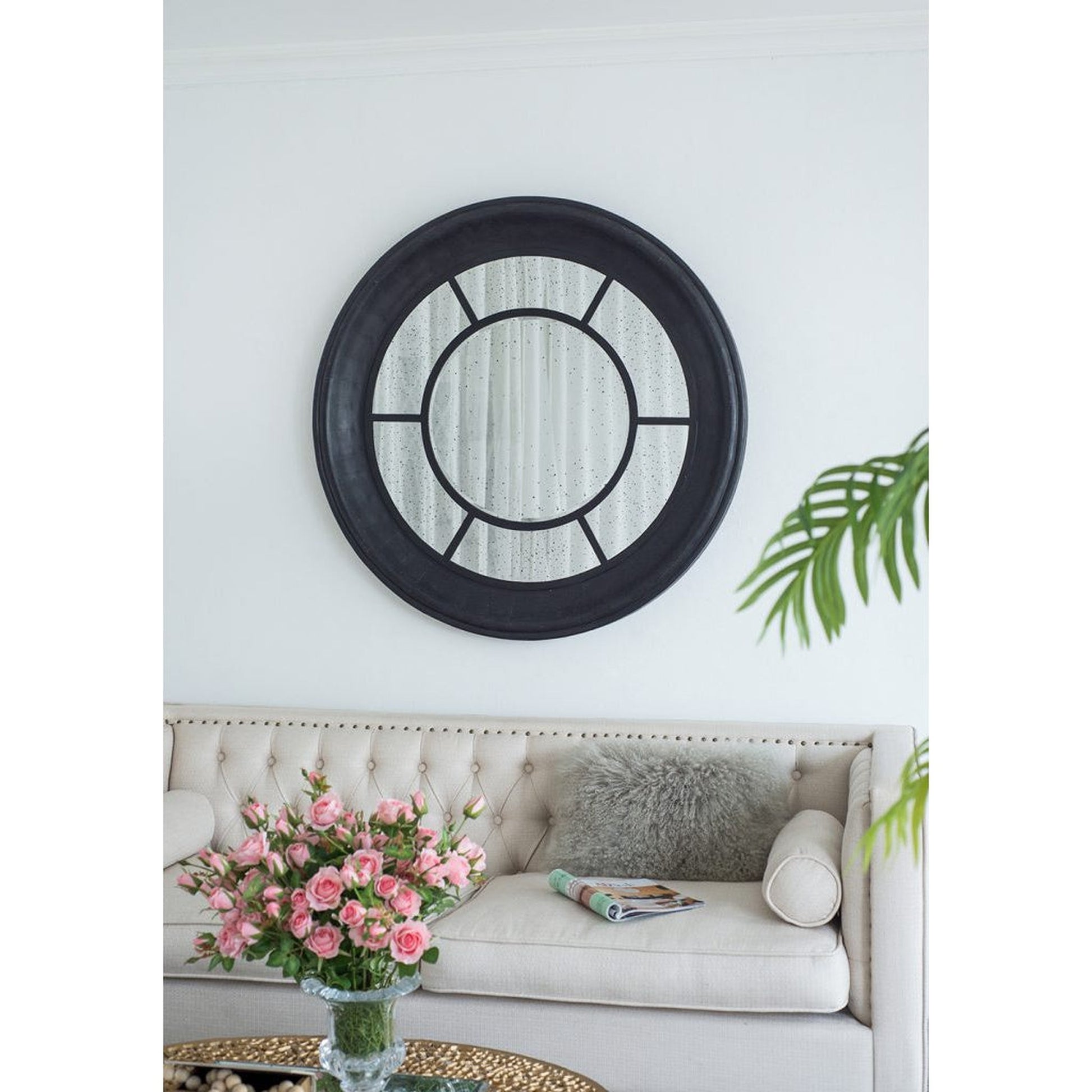 A&B Home Cameron 47" x 47" Bundle of 7 Round Satin Black Wood Frame Wall-Mounted Mirror