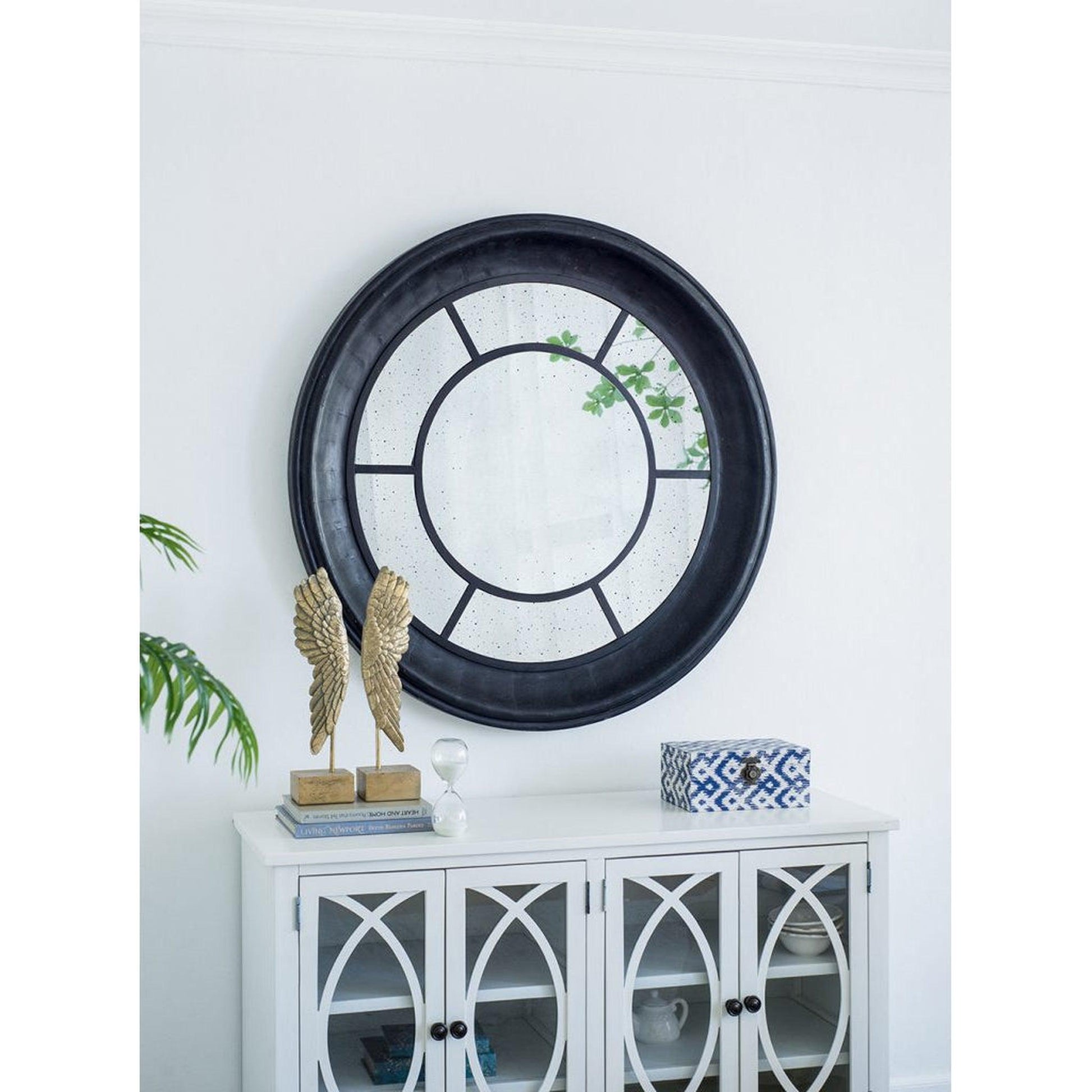 A&B Home Cameron 47" x 47" Bundle of 7 Round Satin Black Wood Frame Wall-Mounted Mirror