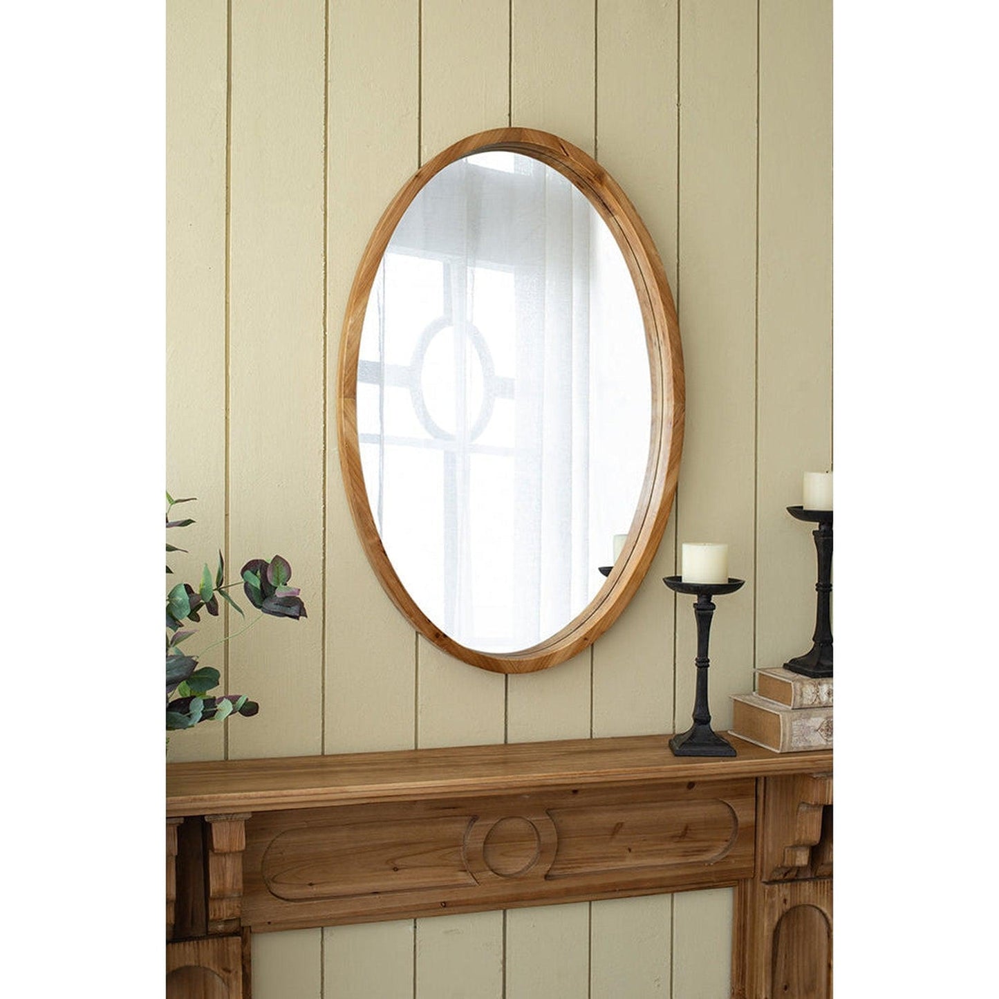 A&B Home Charleston 24" x 35" Bundle of 13 Oval Shaped Warm Brown Wooden Frame Wall-Mounted Mirror
