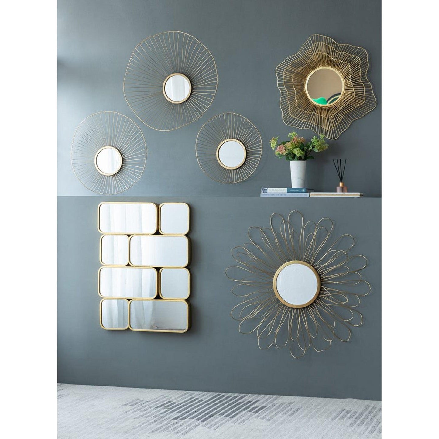 A&B Home Chester 7" x 7" Bundle of 15 Set of 3 Gold Metal Frame Wall-Mounted Mirror