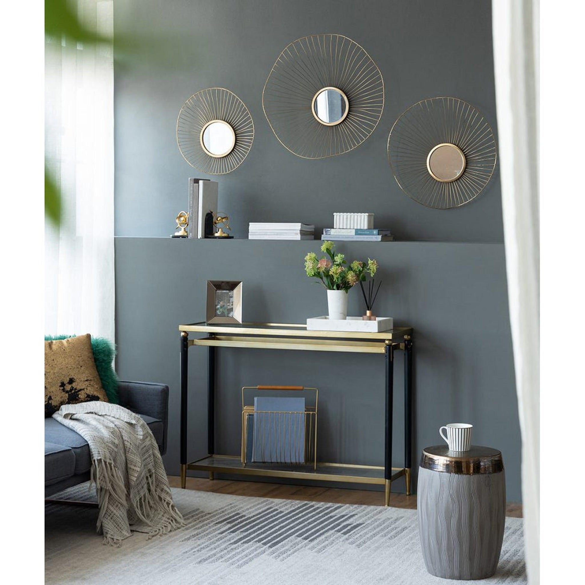 A&B Home Chester 7" x 7" Bundle of 15 Set of 3 Gold Metal Frame Wall-Mounted Mirror