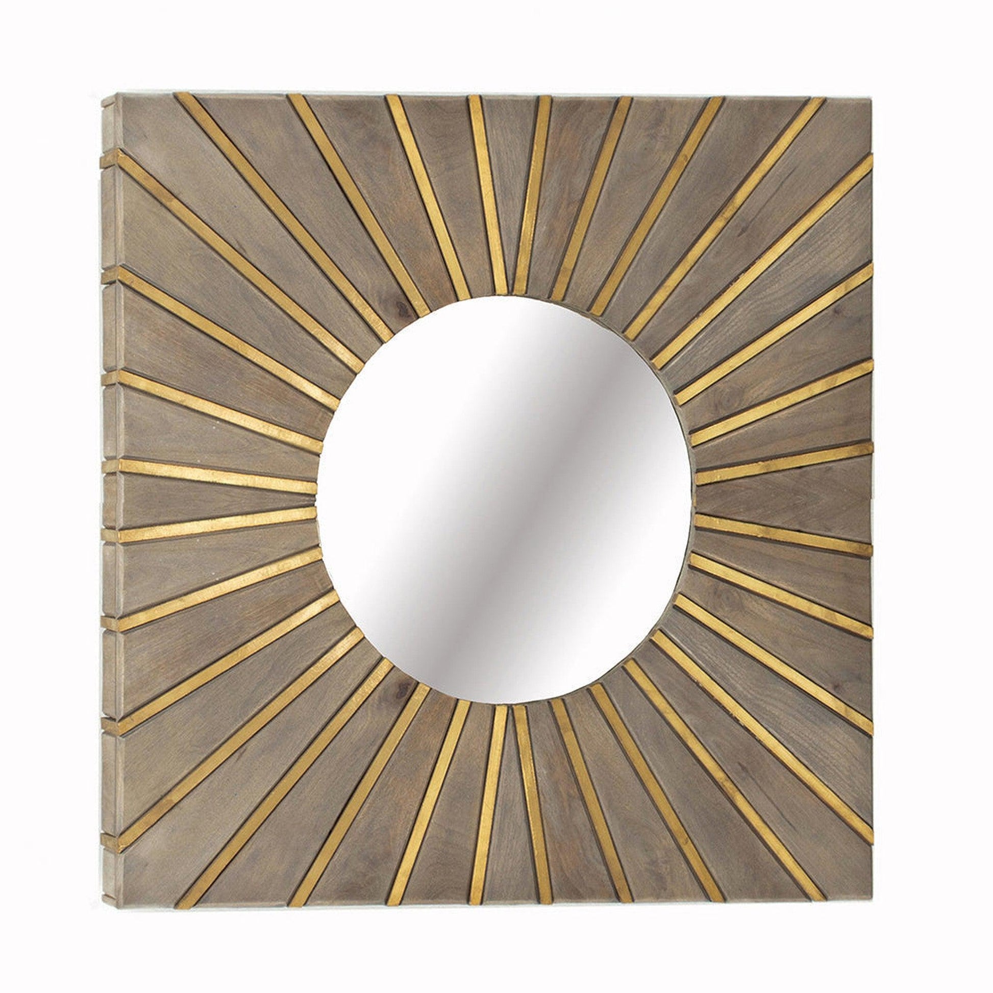 A&B Home Clad 36" x 36" Bundle of 3 Squared Shaped Sunburst Wooden Brass Framed Wall-Mounted Mirror