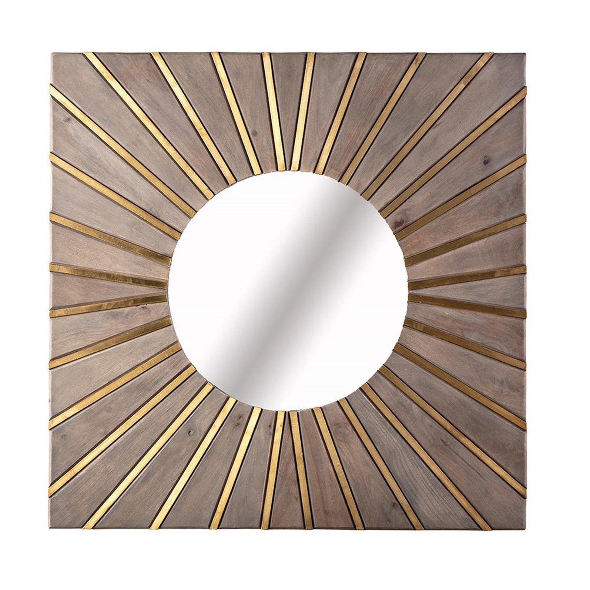 A&B Home Clad 36" x 36" Bundle of 3 Squared Shaped Sunburst Wooden Brass Framed Wall-Mounted Mirror