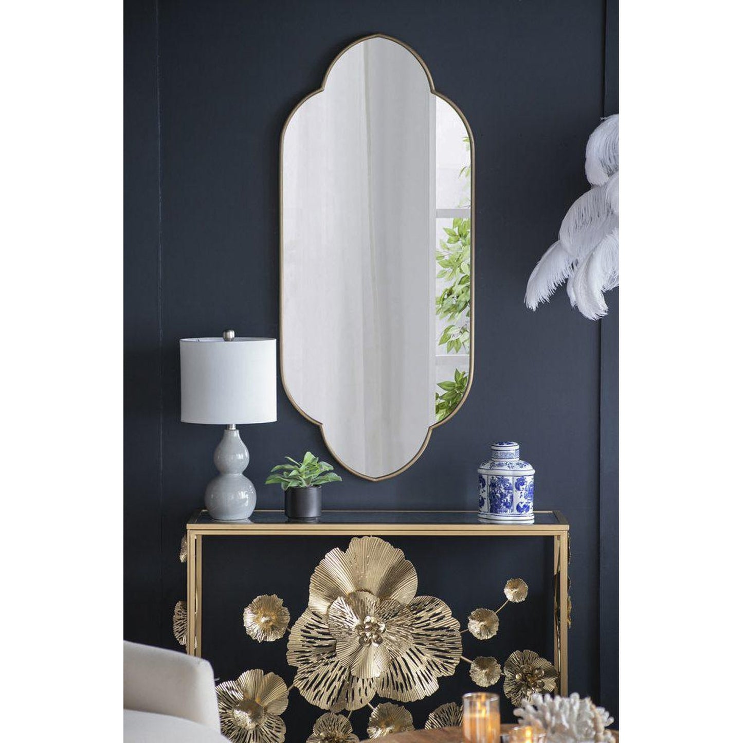 A&B Home Clarissa 22" x 48" Bundle of 11 Rectangular Clover-Like Corner Champagne Gold Metal Frame Wall-Mounted Mirror