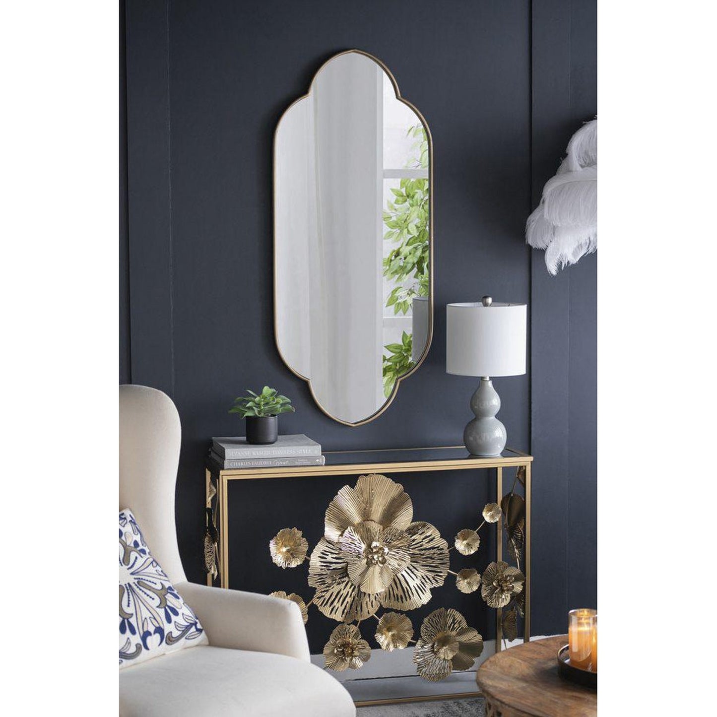 A&B Home Clarissa 22" x 48" Bundle of 12 Rectangular Clover-Like Corner Champagne Gold Metal Frame Wall-Mounted Mirror