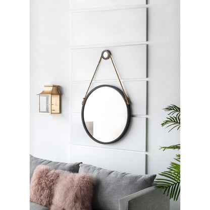 A&B Home Cleveland 30" x 30" Bundle of 10 Black Metal Frame Round Shape Wall-Mounted Mirror With Rope Strap