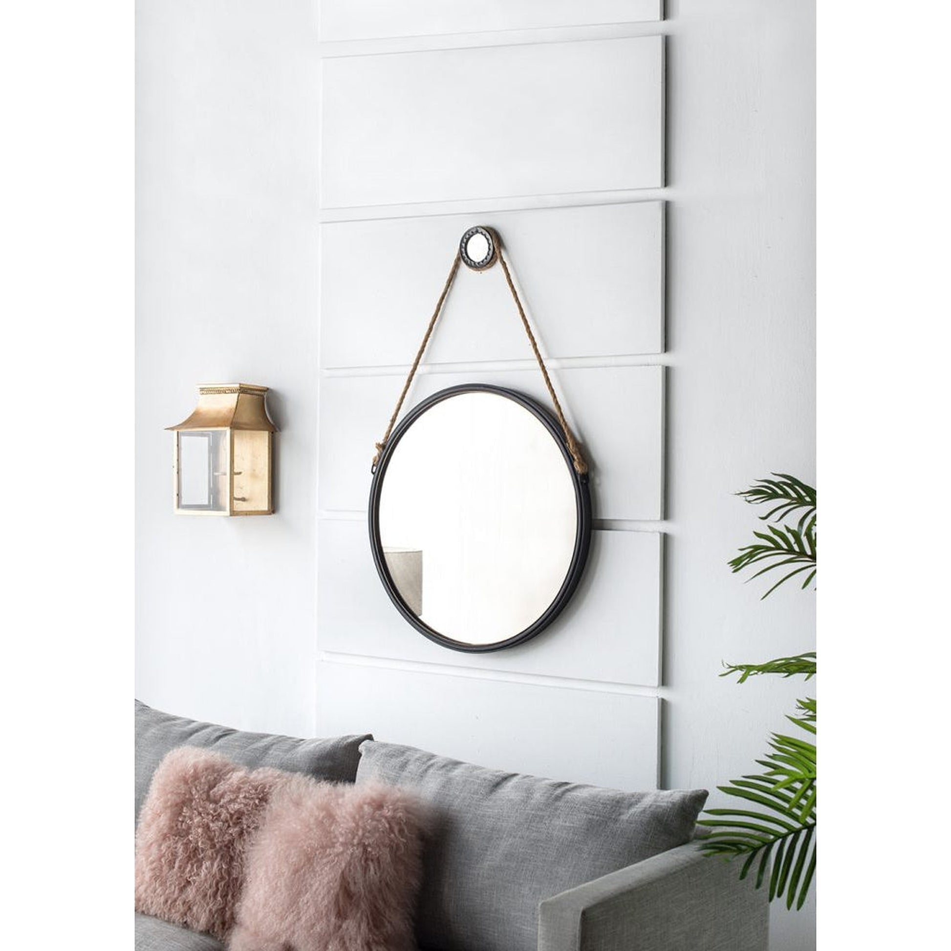 A&B Home Cleveland 30" x 30" Bundle of 15 Black Metal Frame Round Shape Wall-Mounted Mirror With Rope Strap