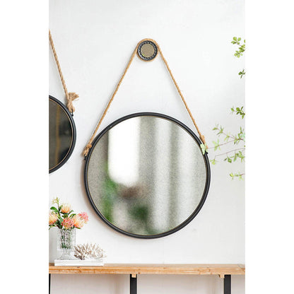 A&B Home Cleveland 30" x 30" Bundle of 15 Black Metal Frame Round Shape Wall-Mounted Mirror With Rope Strap