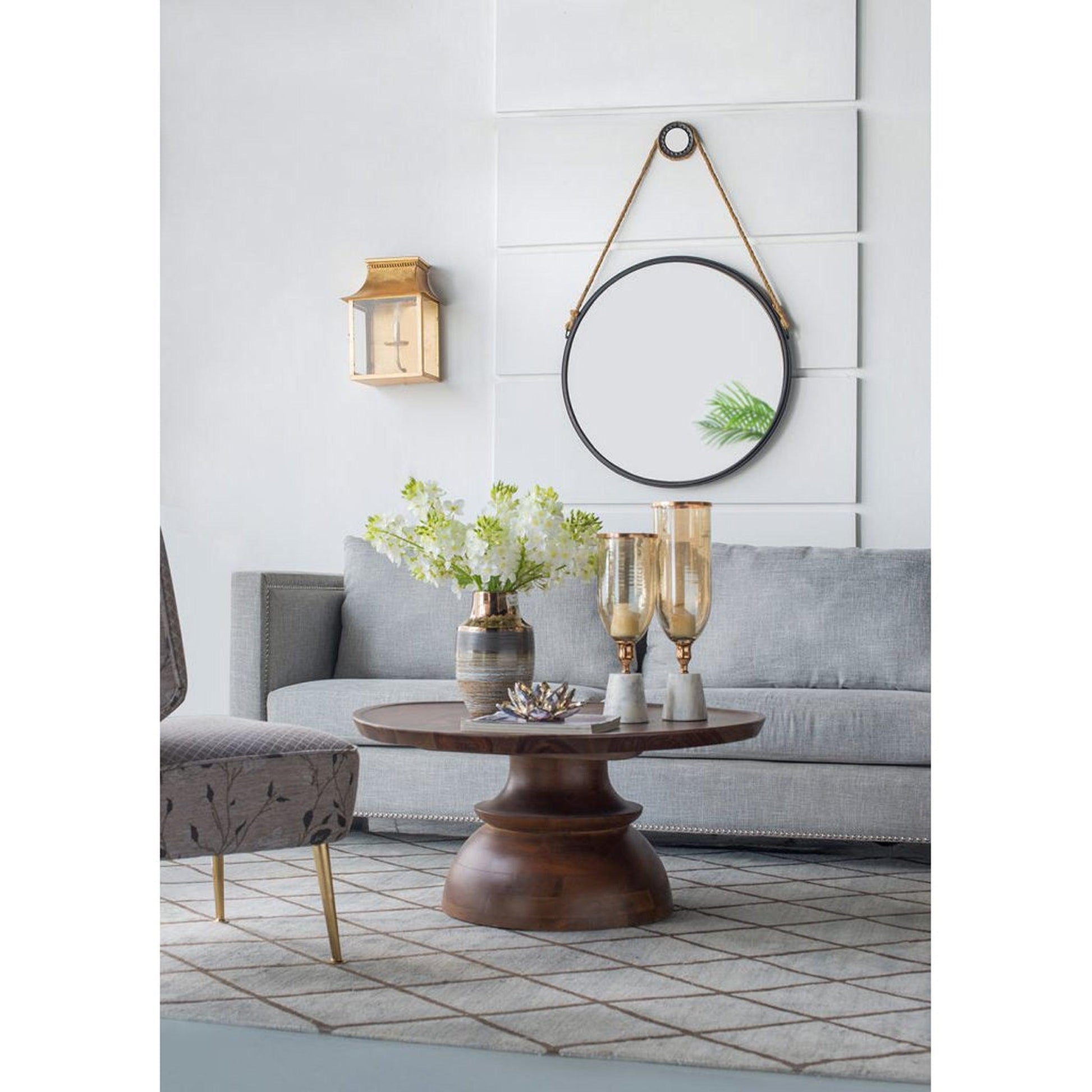 A&B Home Cleveland 30" x 30" Bundle of 15 Black Metal Frame Round Shape Wall-Mounted Mirror With Rope Strap