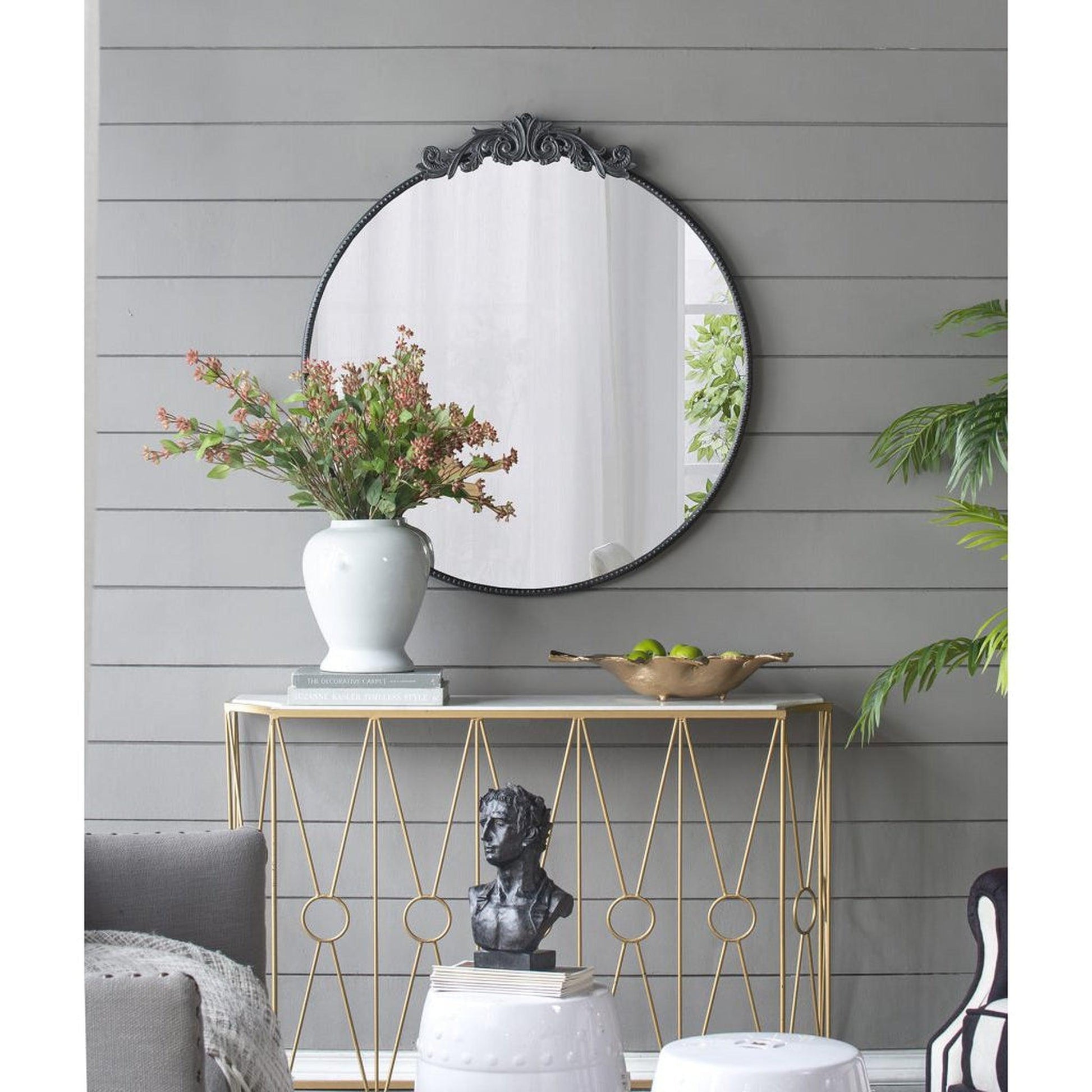 A&B Home Dia 39" x 36" Bundle of 15 Round Black Metal Frame Wall-Mounted Mirror