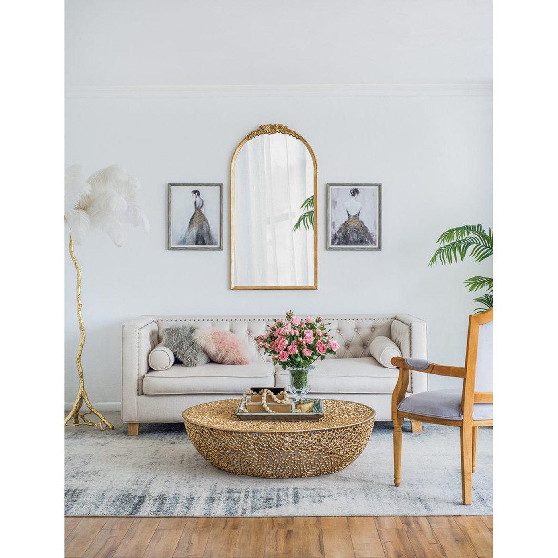 A&B Home Etienne 27" x 52" Bundle of 12 Arched Gold Wooden Frame Floor Mirror