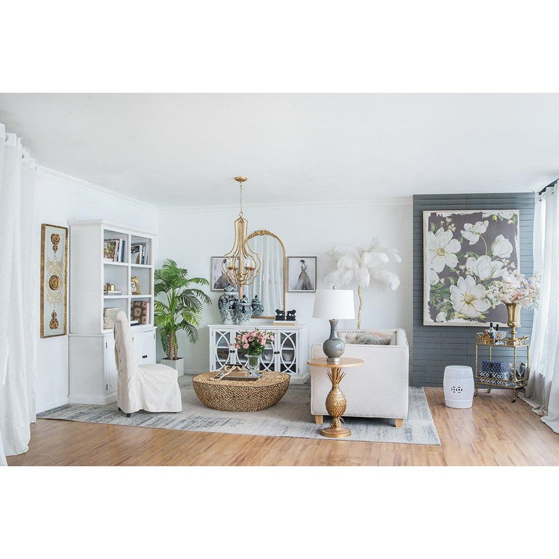 A&B Home Etienne 27" x 52" Bundle of 12 Arched Gold Wooden Frame Floor Mirror