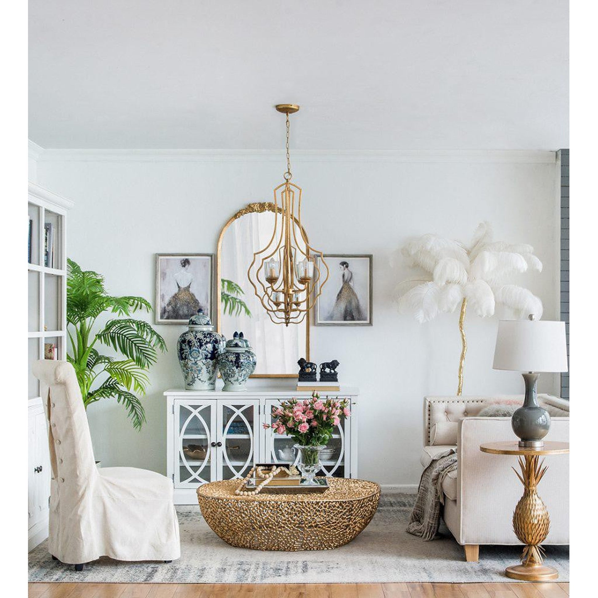 A&B Home Etienne 27" x 52" Bundle of 12 Arched Gold Wooden Frame Floor Mirror