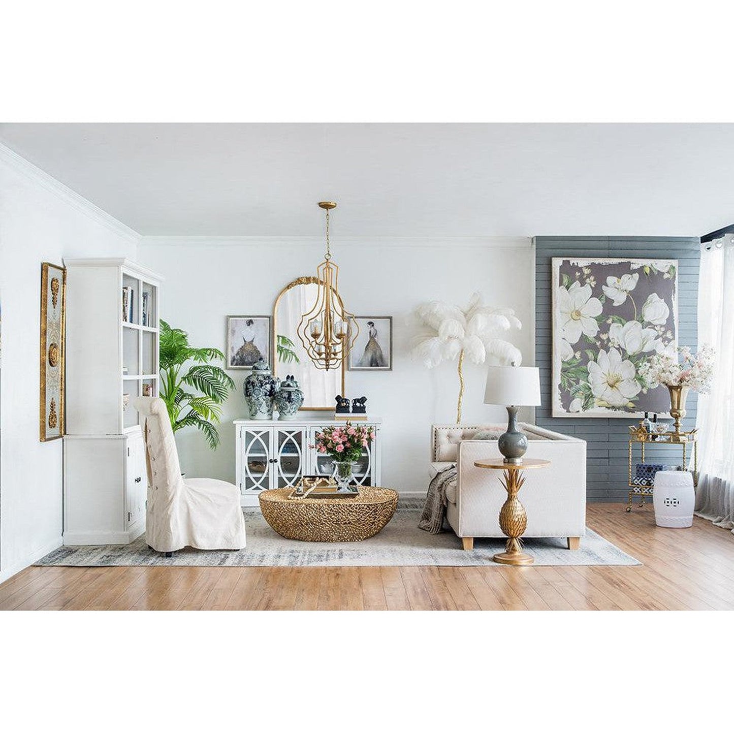 A&B Home Etienne 27" x 52" Bundle of 12 Arched Gold Wooden Frame Floor Mirror