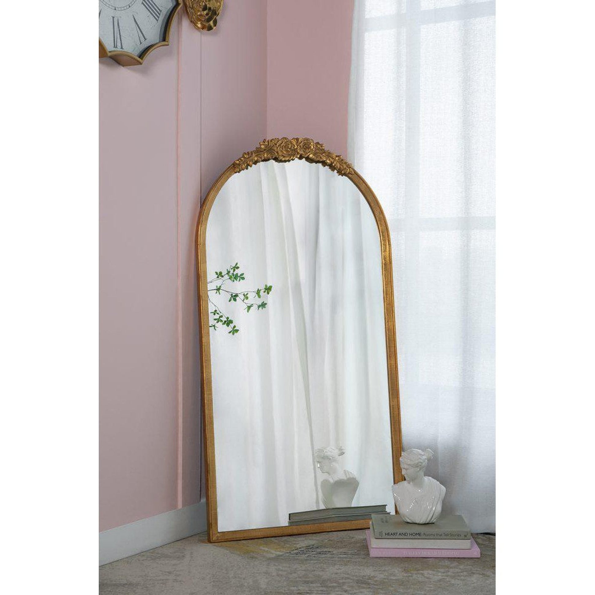 A&B Home Etienne 27" x 52" Bundle of 12 Arched Gold Wooden Frame Floor Mirror