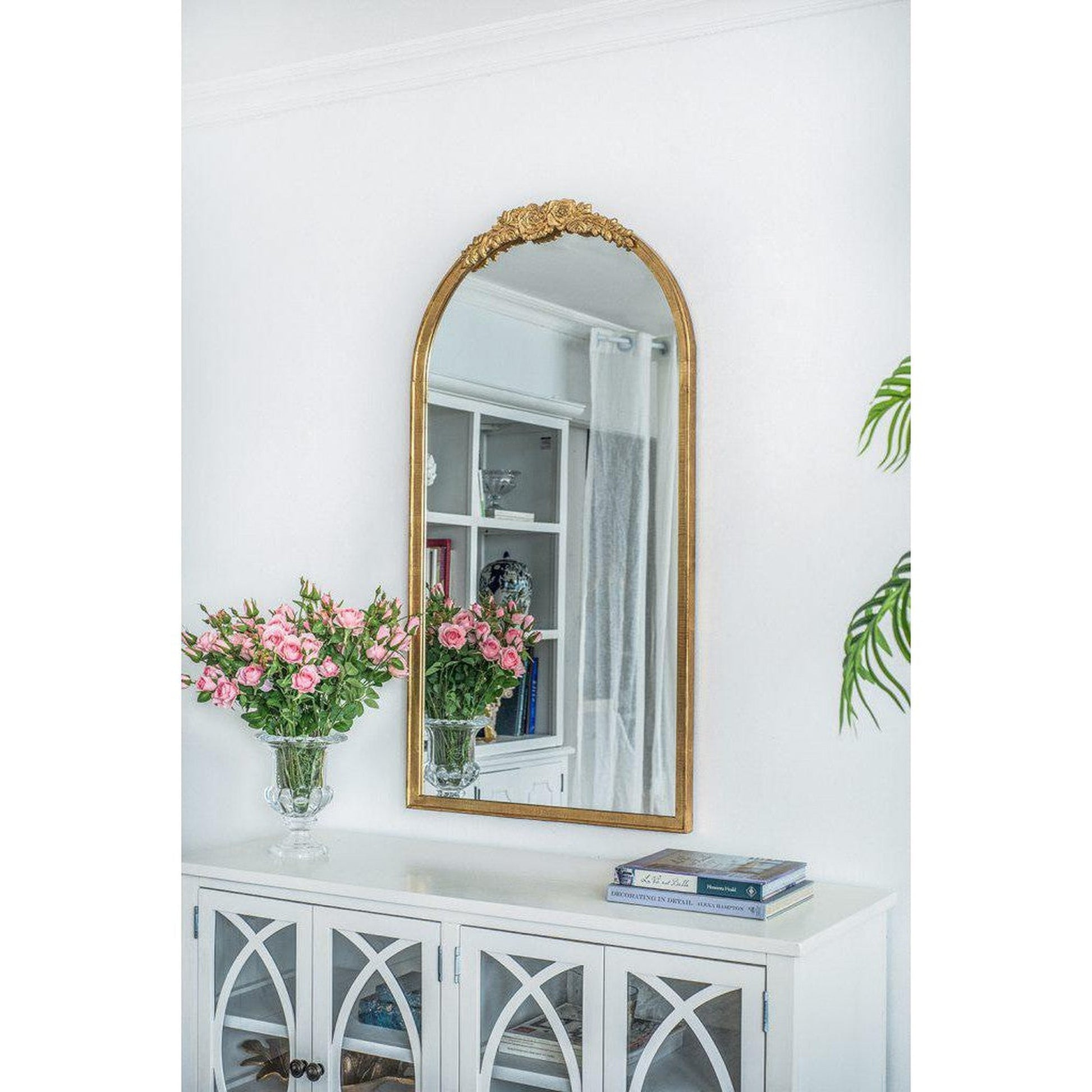 A&B Home Etienne 27" x 52" Bundle of 12 Arched Gold Wooden Frame Floor Mirror