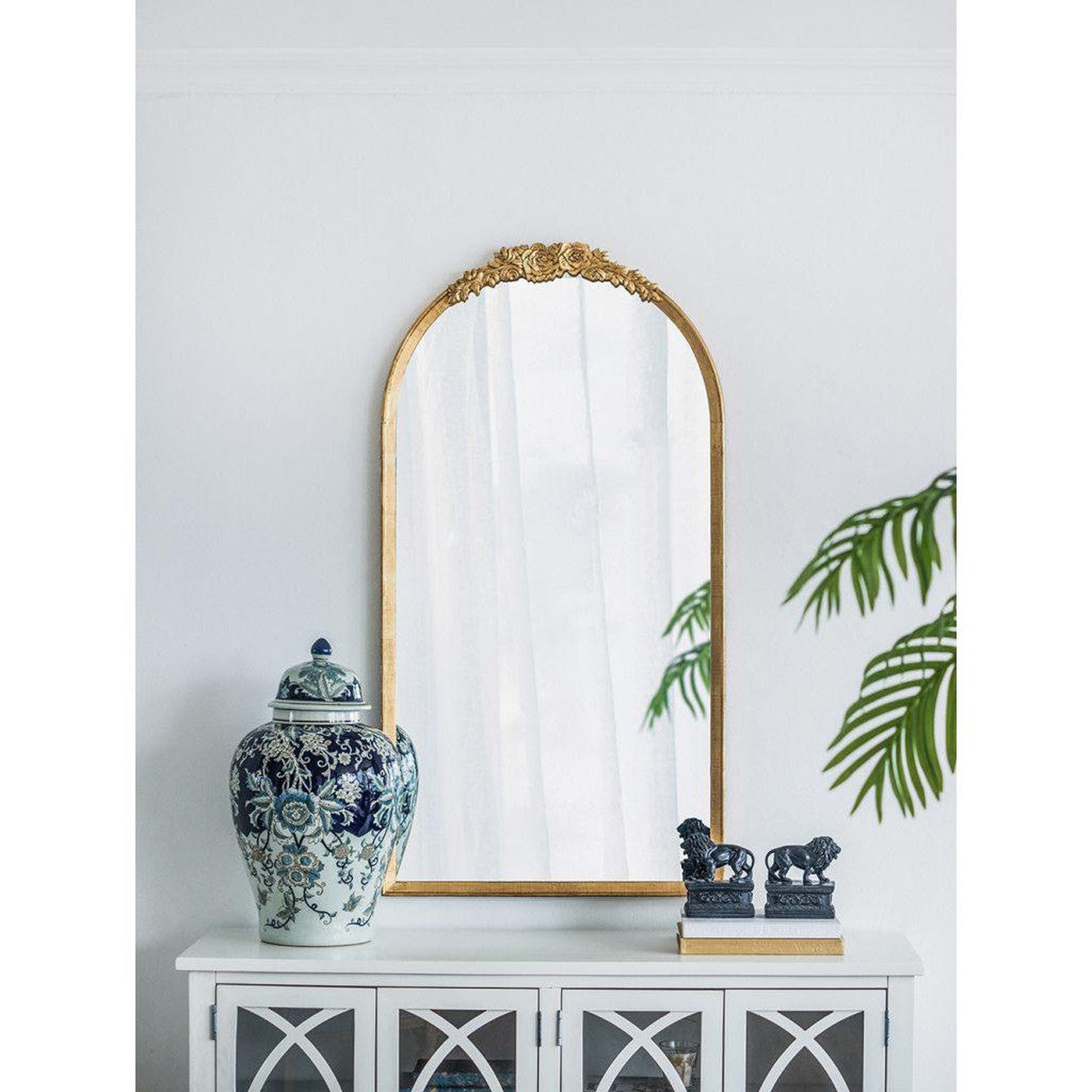 A&B Home Etienne 27" x 52" Bundle of 12 Arched Gold Wooden Frame Floor Mirror