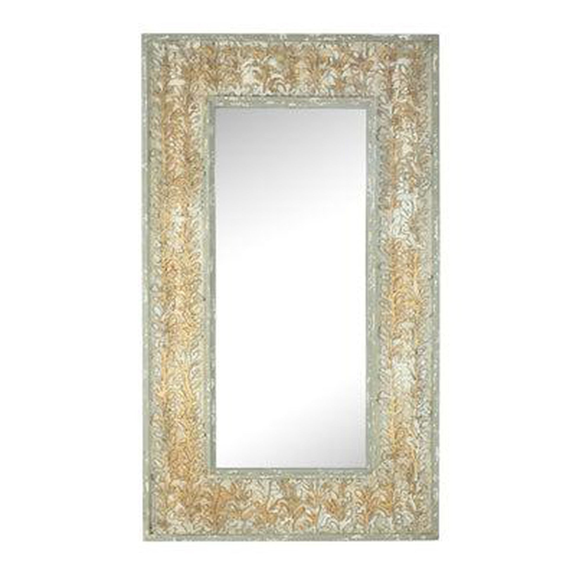 A&B Home Exotic Melodies 33" x 57" Bundle of 5 Rectangular Shaped Beige and Ivory Wooden Frame Wall-Mounted Mirror