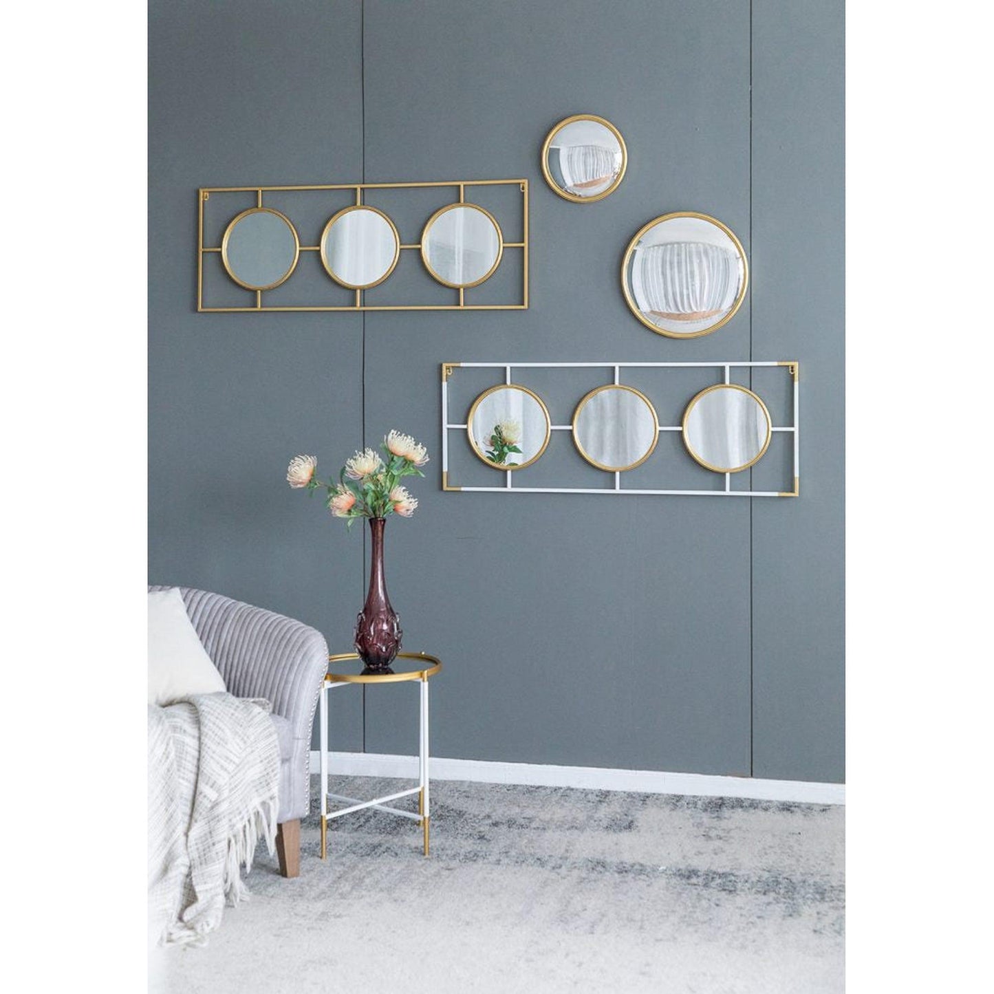 A&B Home Hannes 15" x 15" Bundle of 17 Convex Shaped Gold Metal Frame Wall-Mounted Mirror
