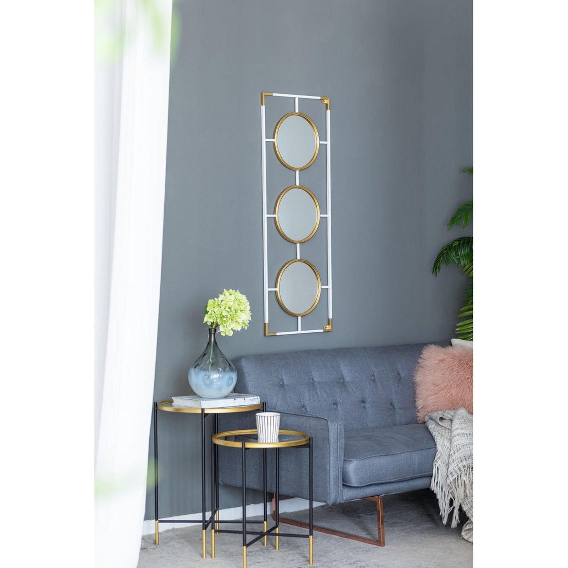 A&B Home Hannes 43" x 16" Bundle of 11 Three Round Gold and White Metal Frame Wall-Mounted Mirror