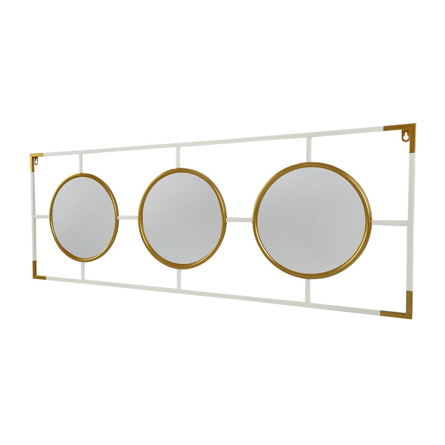 A&B Home Hannes 43" x 16" Bundle of 16 Three Round Gold and White Metal Frame Wall-Mounted Mirror