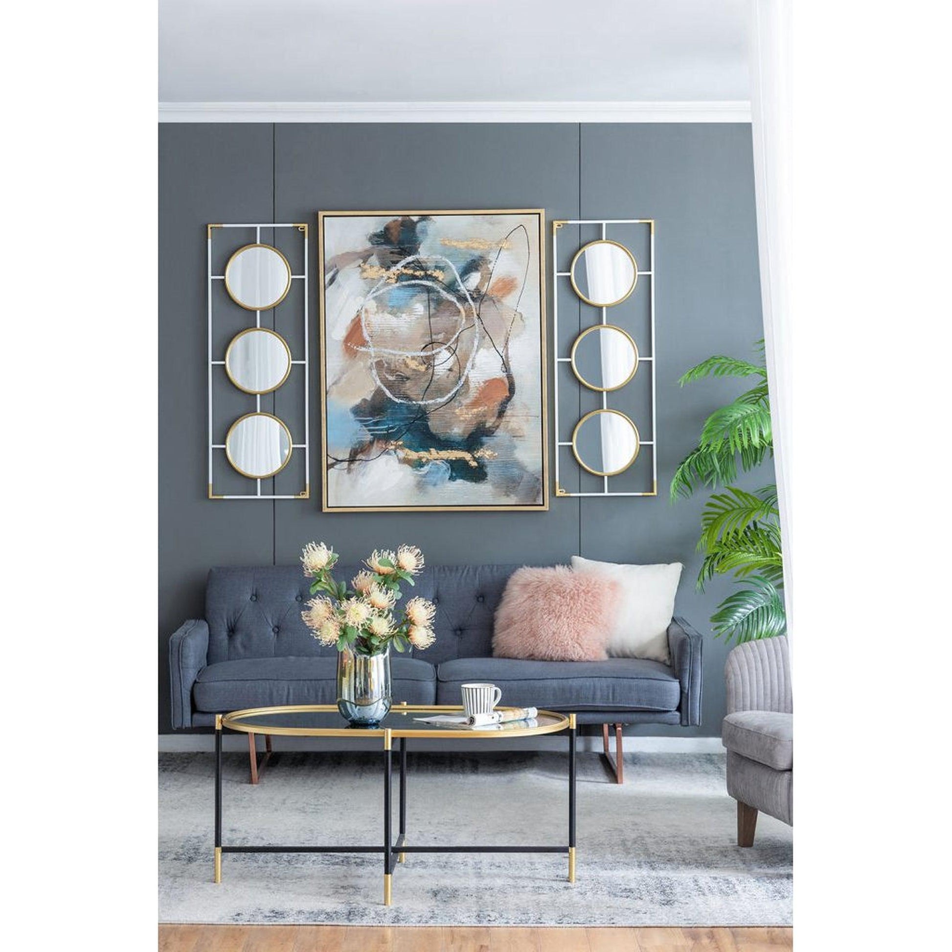 A&B Home Hannes 43" x 16" Bundle of 16 Three Round Gold and White Metal Frame Wall-Mounted Mirror
