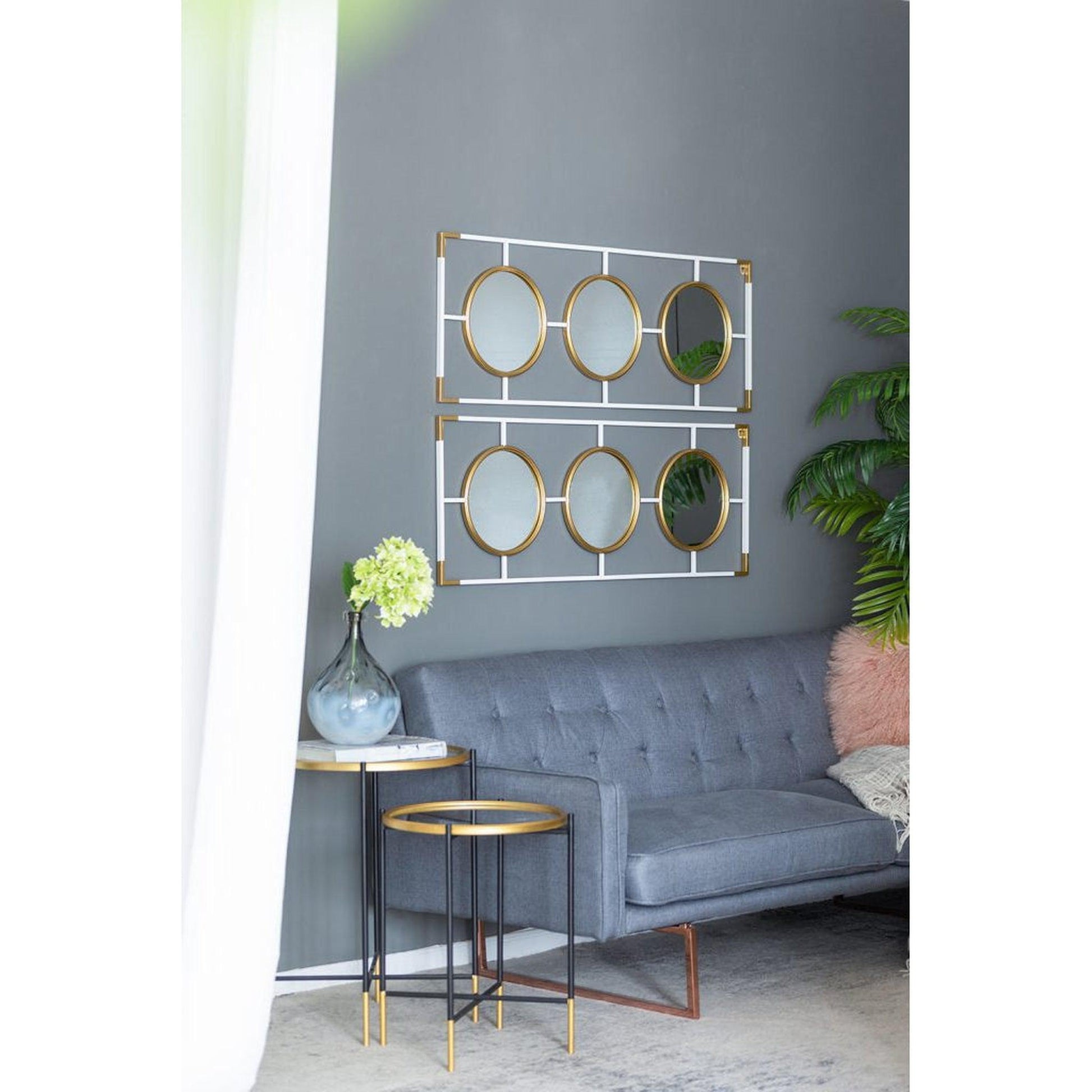 A&B Home Hannes 43" x 16" Bundle of 16 Three Round Gold and White Metal Frame Wall-Mounted Mirror