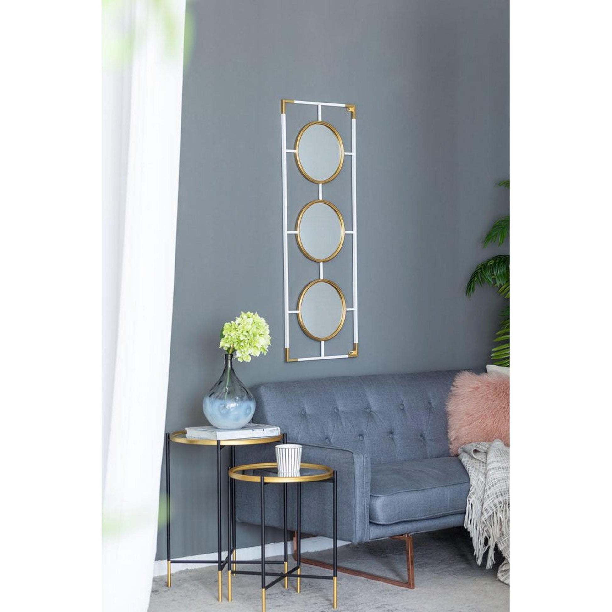A&B Home Hannes 43" x 16" Bundle of 16 Three Round Gold and White Metal Frame Wall-Mounted Mirror