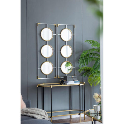 A&B Home Hannes 43" x 16" Bundle of 16 Three Round Gold and White Metal Frame Wall-Mounted Mirror