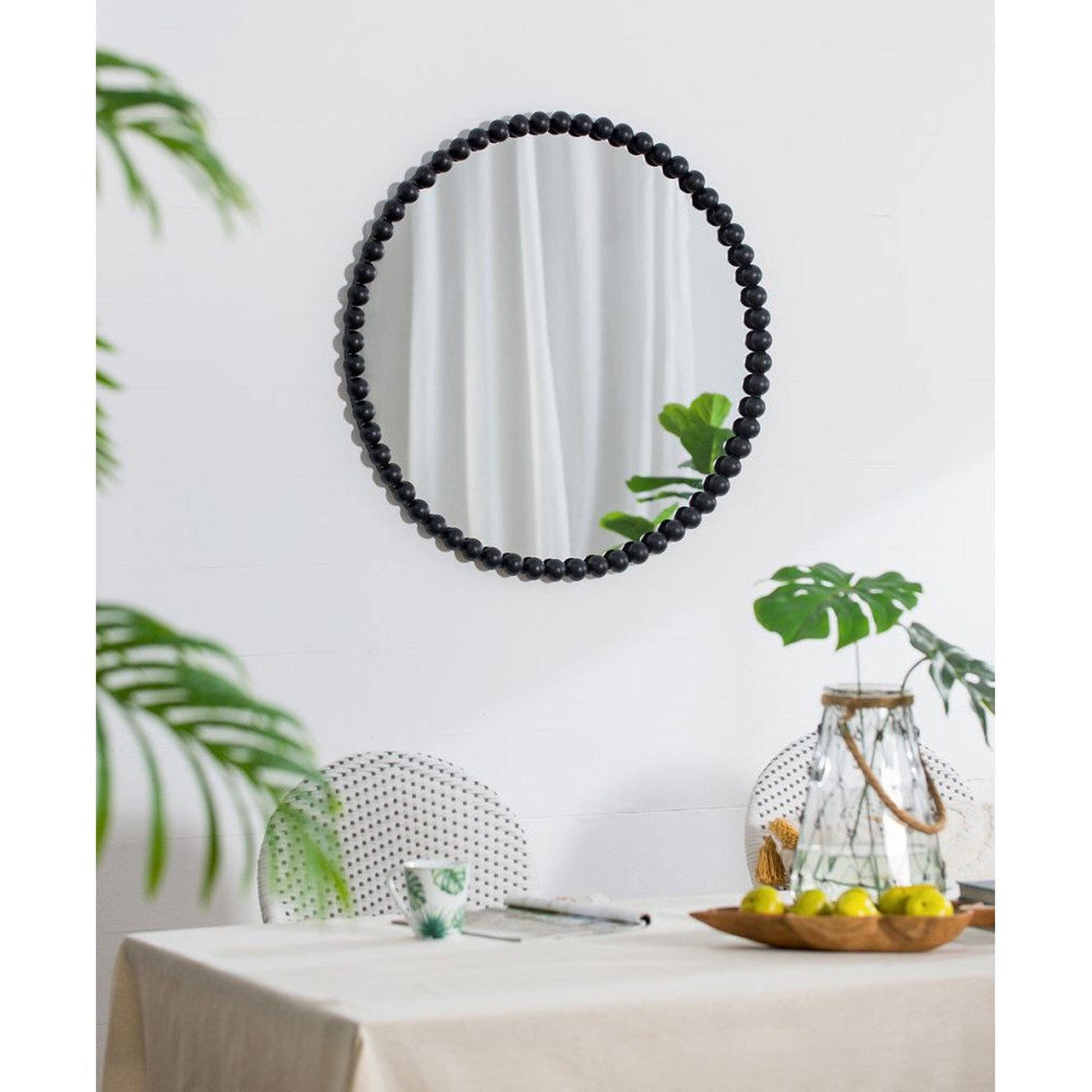 A&B Home Harley 32" x 32" Bundle of 11 Round Black Beaded Metal Framed Wall-Mounted Mirror