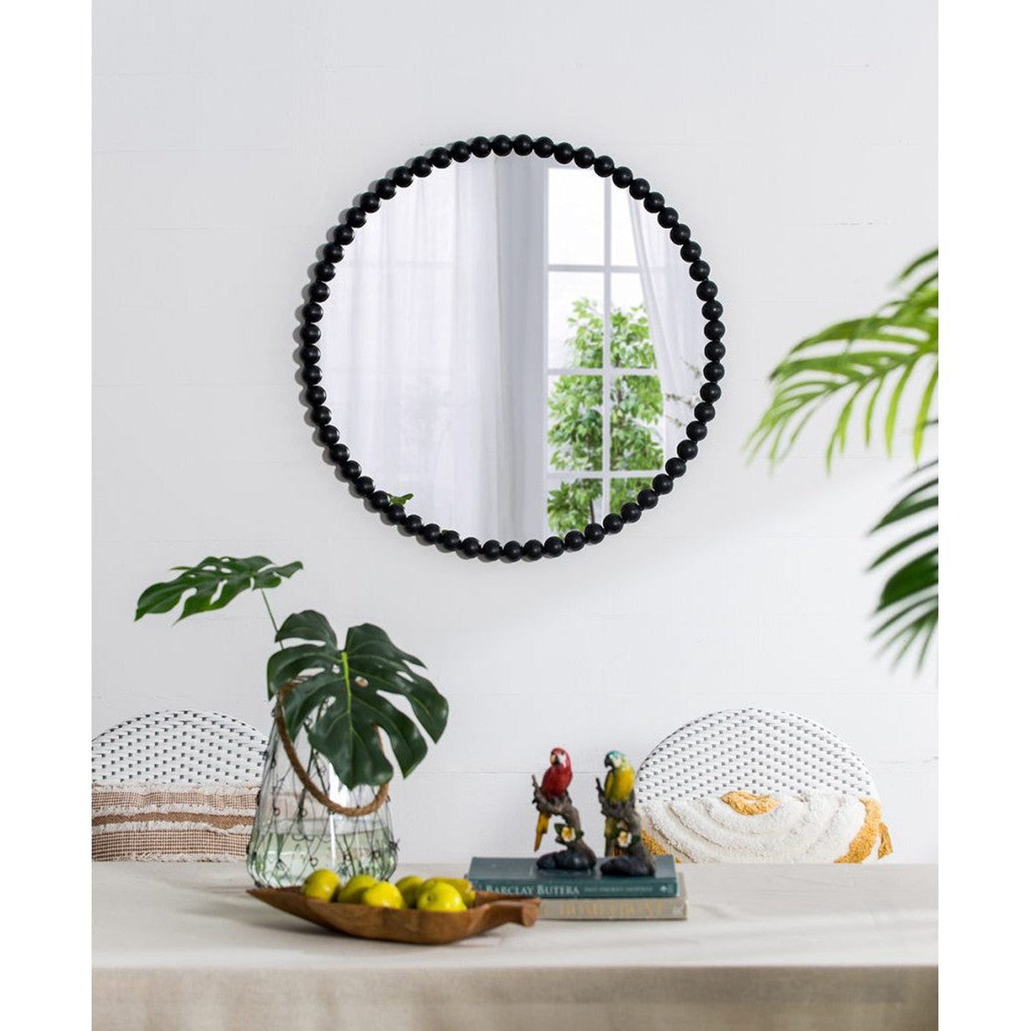 A&B Home Harley 32" x 32" Bundle of 11 Round Black Beaded Metal Framed Wall-Mounted Mirror