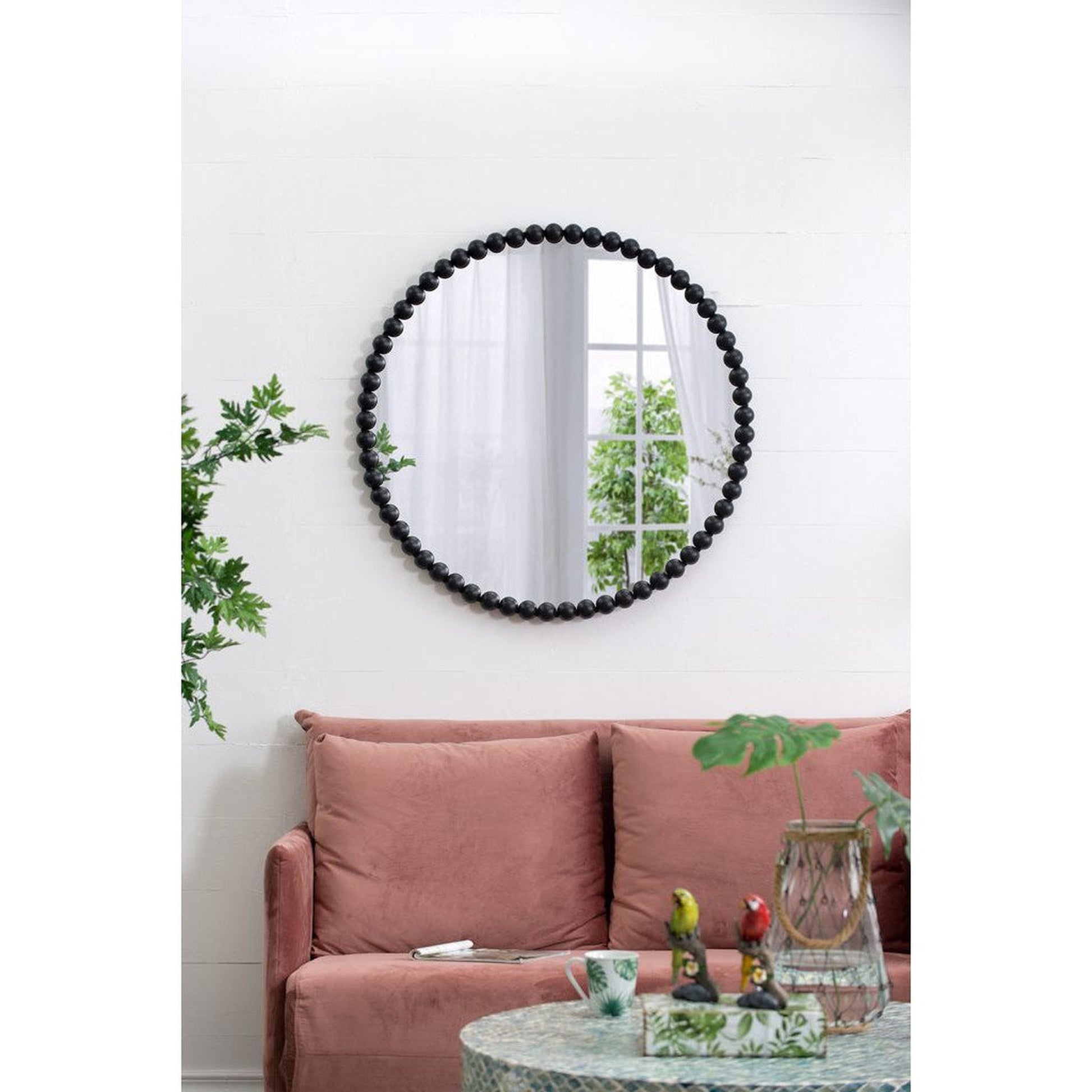 A&B Home Harley 32" x 32" Bundle of 11 Round Black Beaded Metal Framed Wall-Mounted Mirror