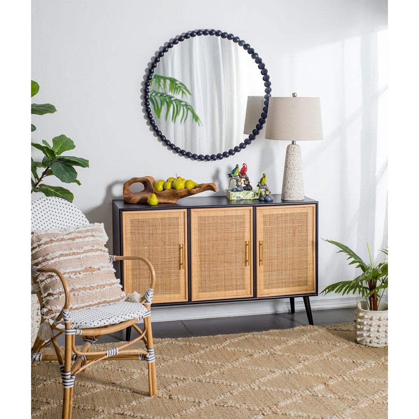 A&B Home Harley 32" x 32" Bundle of 16 Round Black Beaded Metal Framed Wall-Mounted Mirror