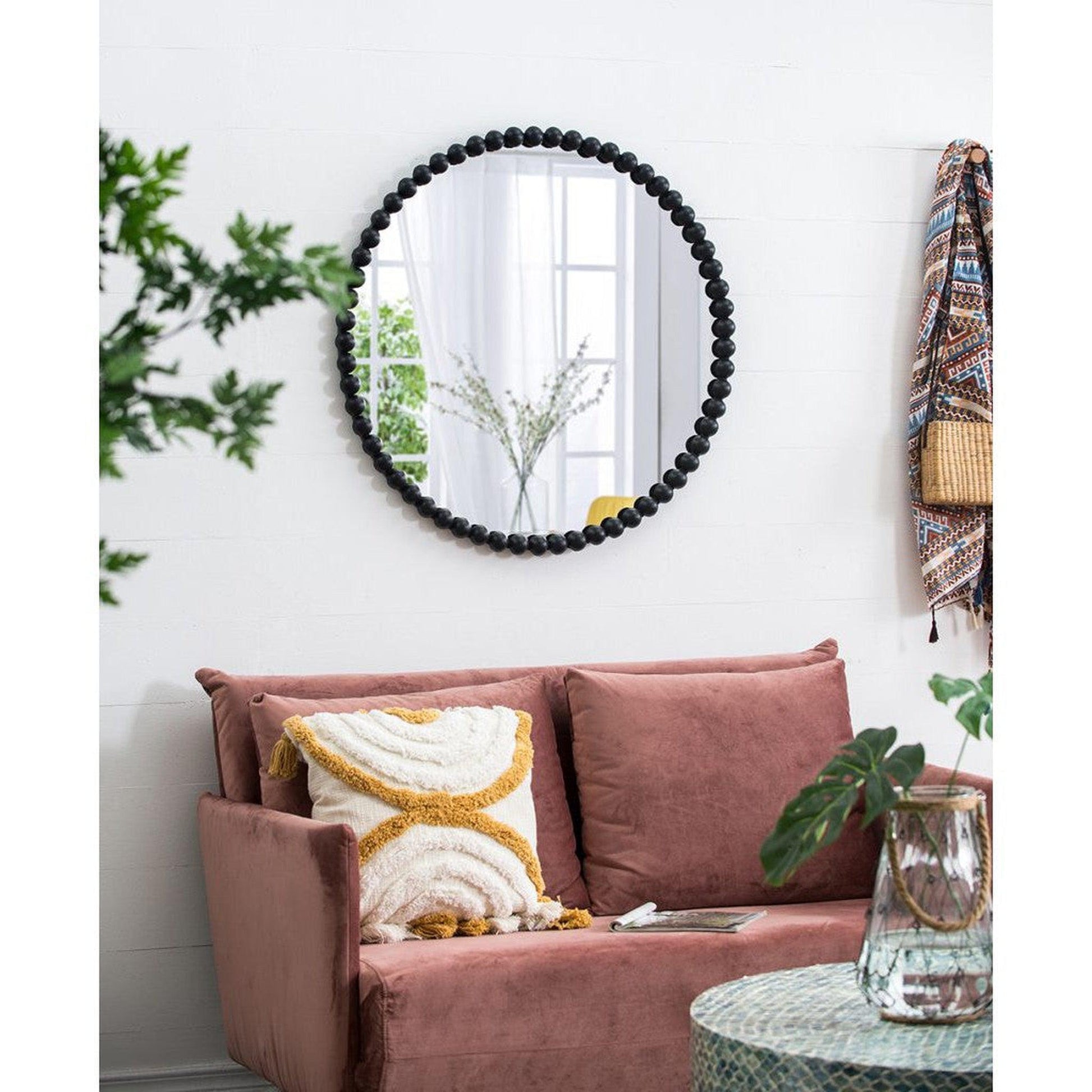 A&B Home Harley 32" x 32" Bundle of 16 Round Black Beaded Metal Framed Wall-Mounted Mirror