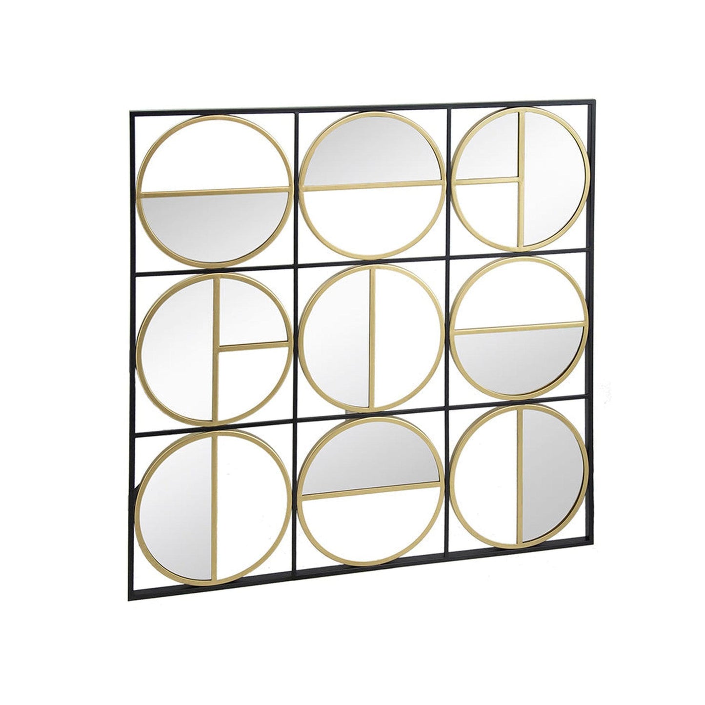 A&B Home Harley 36" x 36" Bundle of 12 Squared Shaped Black Metal Frame Wall-Mounted With Nine Circular Gold Round Mirrors