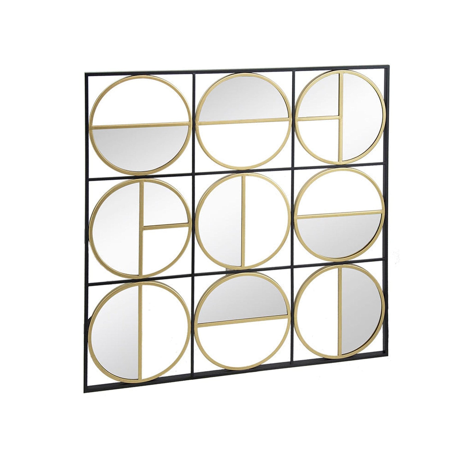 A&B Home Harley 36" x 36" Bundle of 12 Squared Shaped Black Metal Frame Wall-Mounted With Nine Circular Gold Round Mirrors