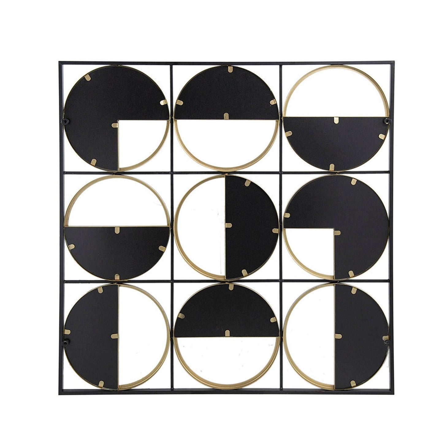 A&B Home Harley 36" x 36" Bundle of 12 Squared Shaped Black Metal Frame Wall-Mounted With Nine Circular Gold Round Mirrors