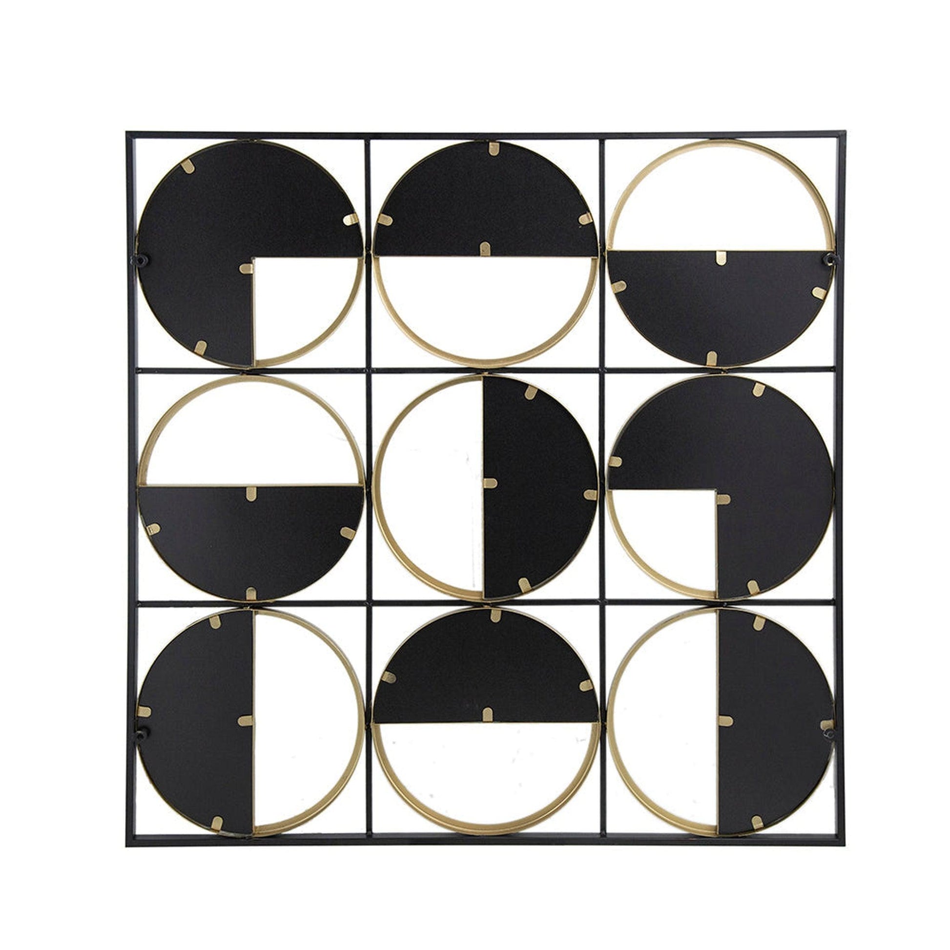 A&B Home Harley 36" x 36" Bundle of 12 Squared Shaped Black Metal Frame Wall-Mounted With Nine Circular Gold Round Mirrors