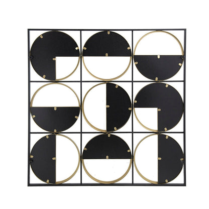 A&B Home Harley 36" x 36" Bundle of 12 Squared Shaped Black Metal Frame Wall-Mounted With Nine Circular Gold Round Mirrors